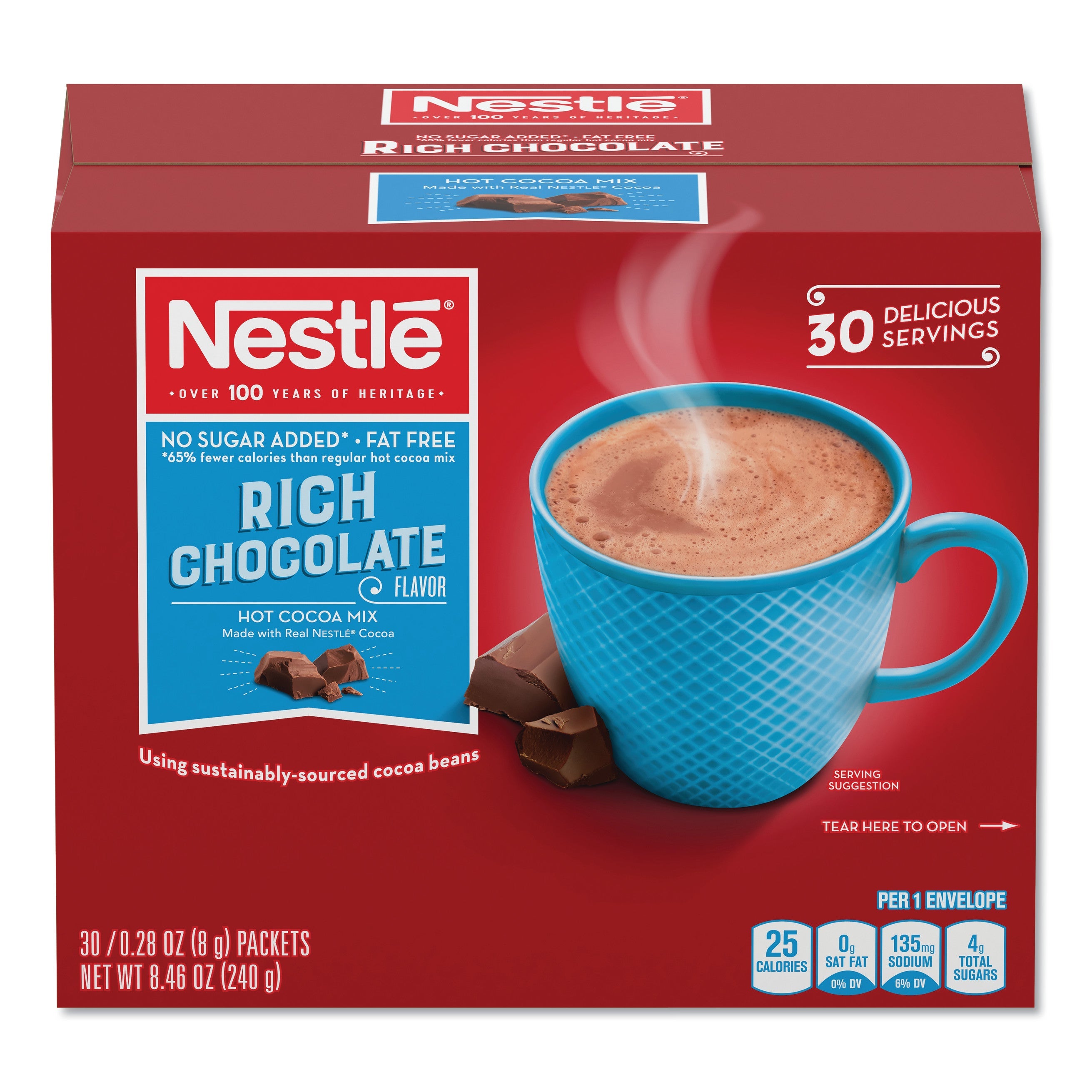 Nestlé® No-Sugar-Added Hot Cocoa Mix Envelopes, Rich Chocolate, 0.28 Oz Packet, 30/box