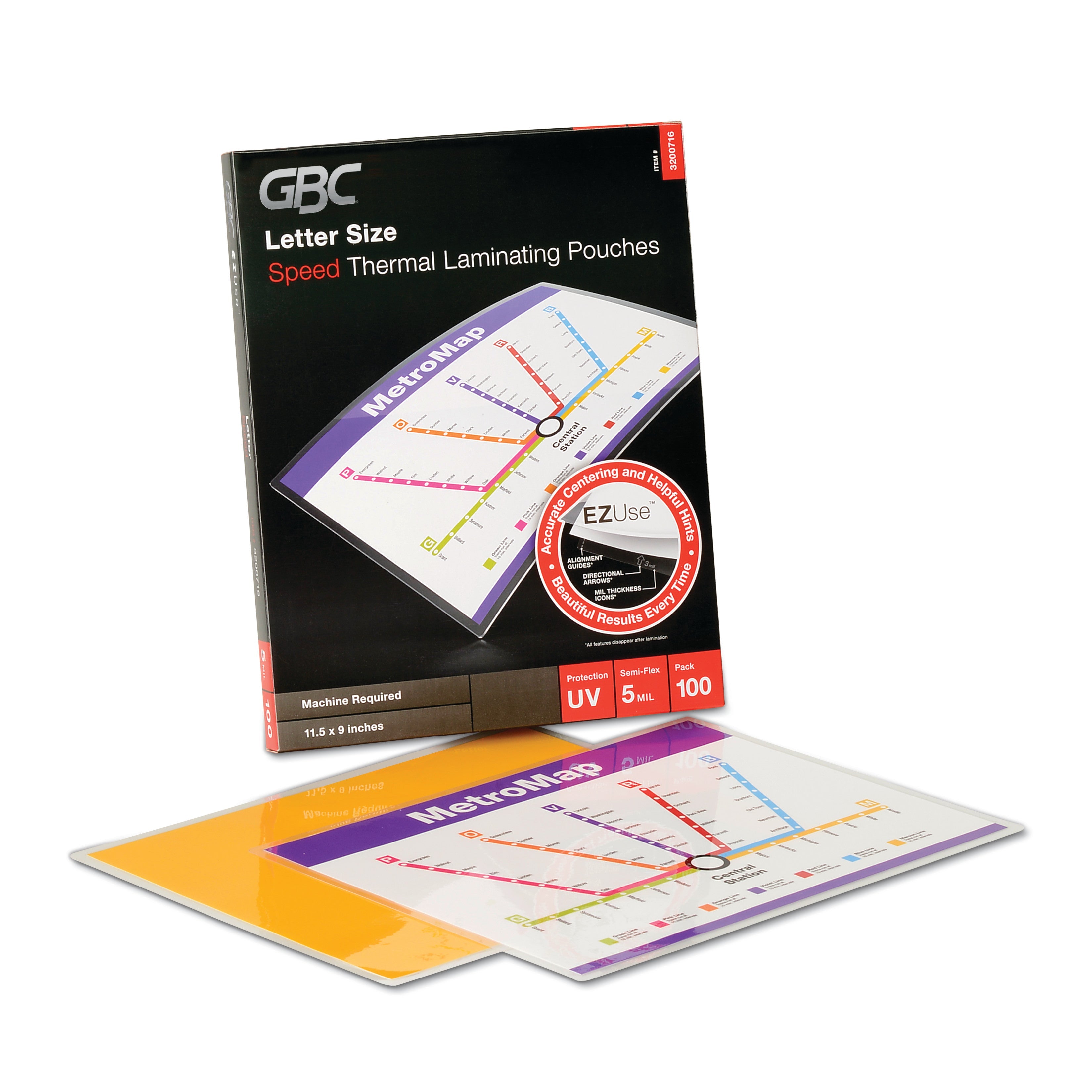GBC® Ezuse Thermal Laminating Pouches, 5 Mil, 9" X 11.5", Gloss Clear, 100/box