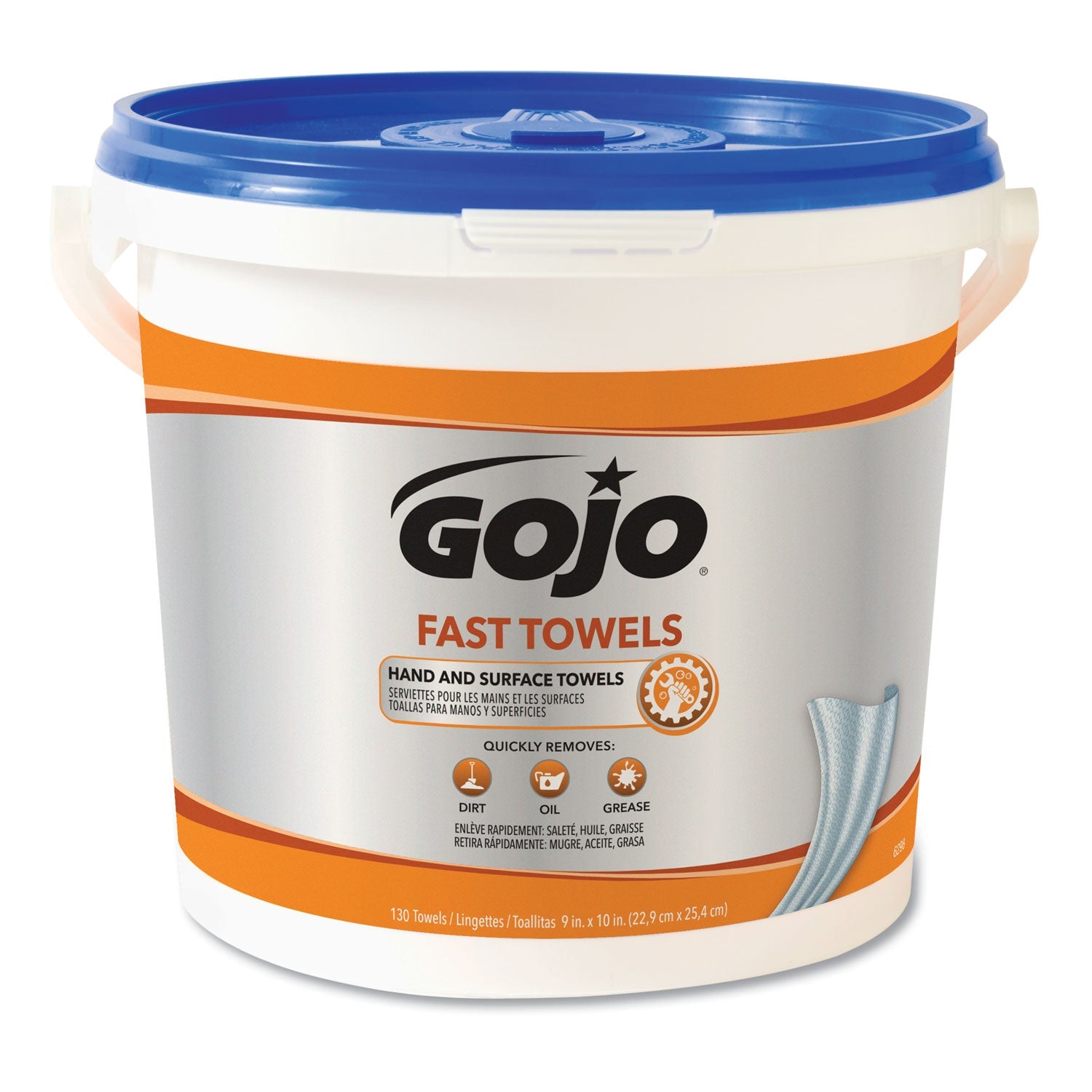 GOJO® FAST TOWELS Hand Cleaning Towels, 9 x 10, Fresh Citrus, Blue, 225/Bucket, 2 Buckets/Carton