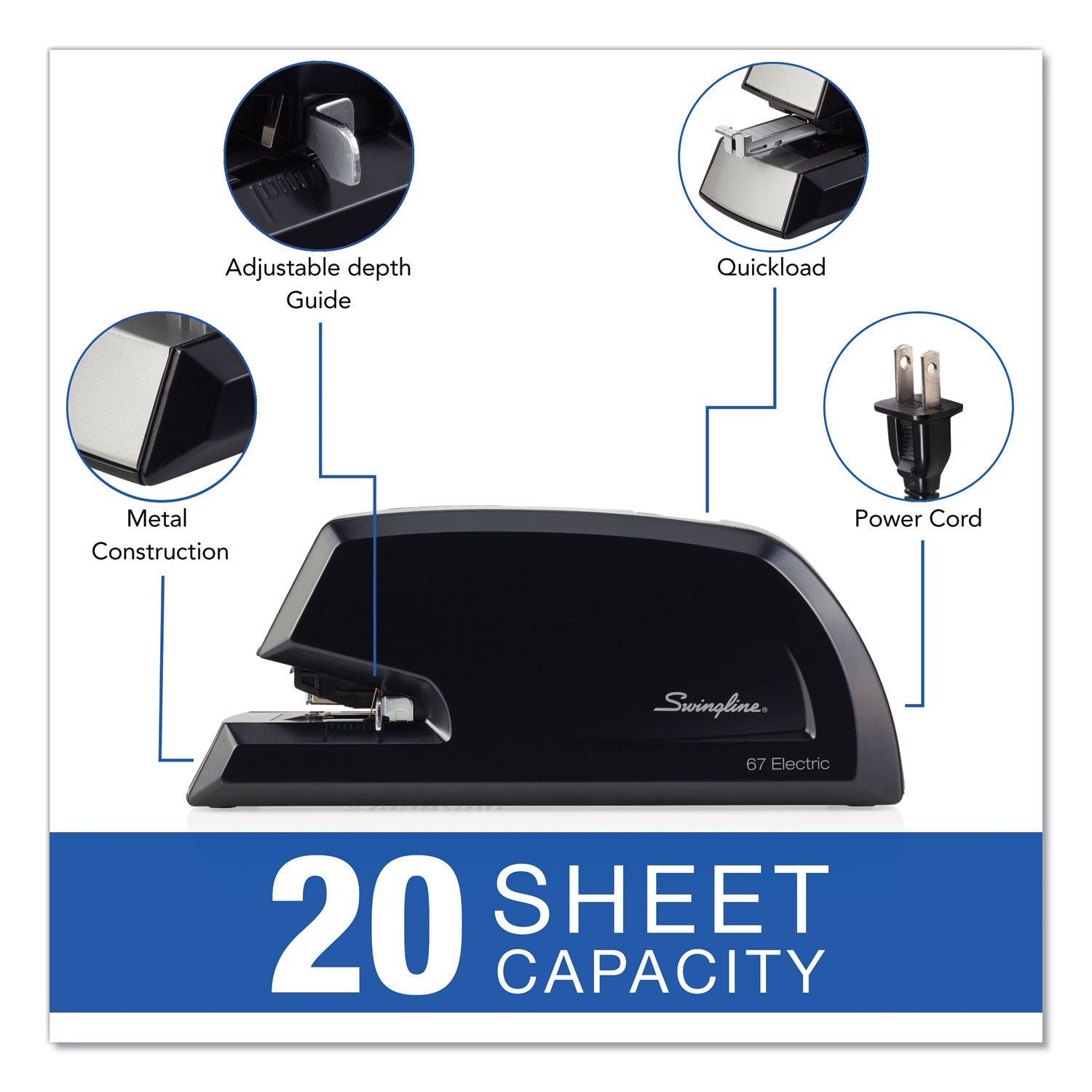 Swingline® Commercial Electric Stapler, 20-Sheet Capacity, Black