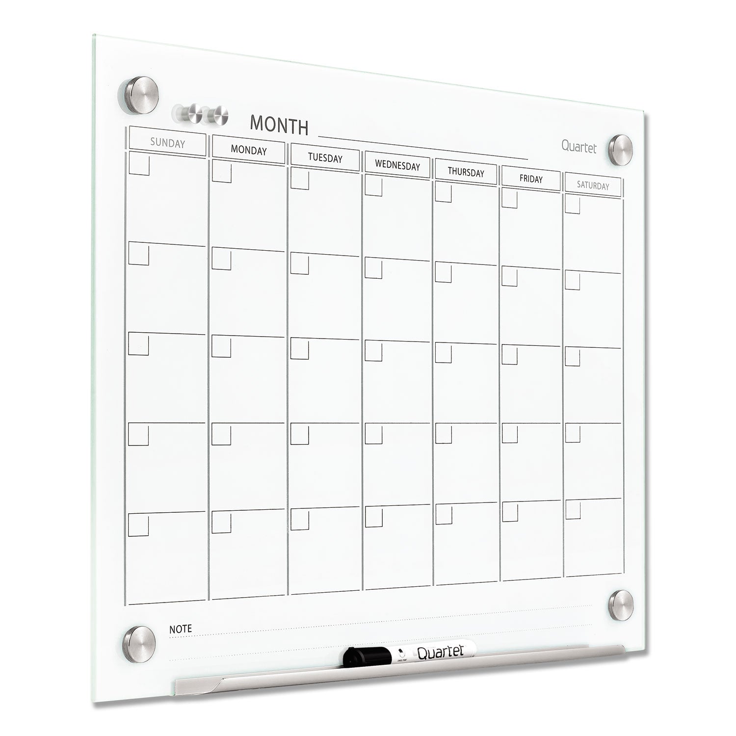 Quartet® Infinity Magnetic Glass Calendar Board, Monthly Planning/Scheduling, 24" x 18", White Surface