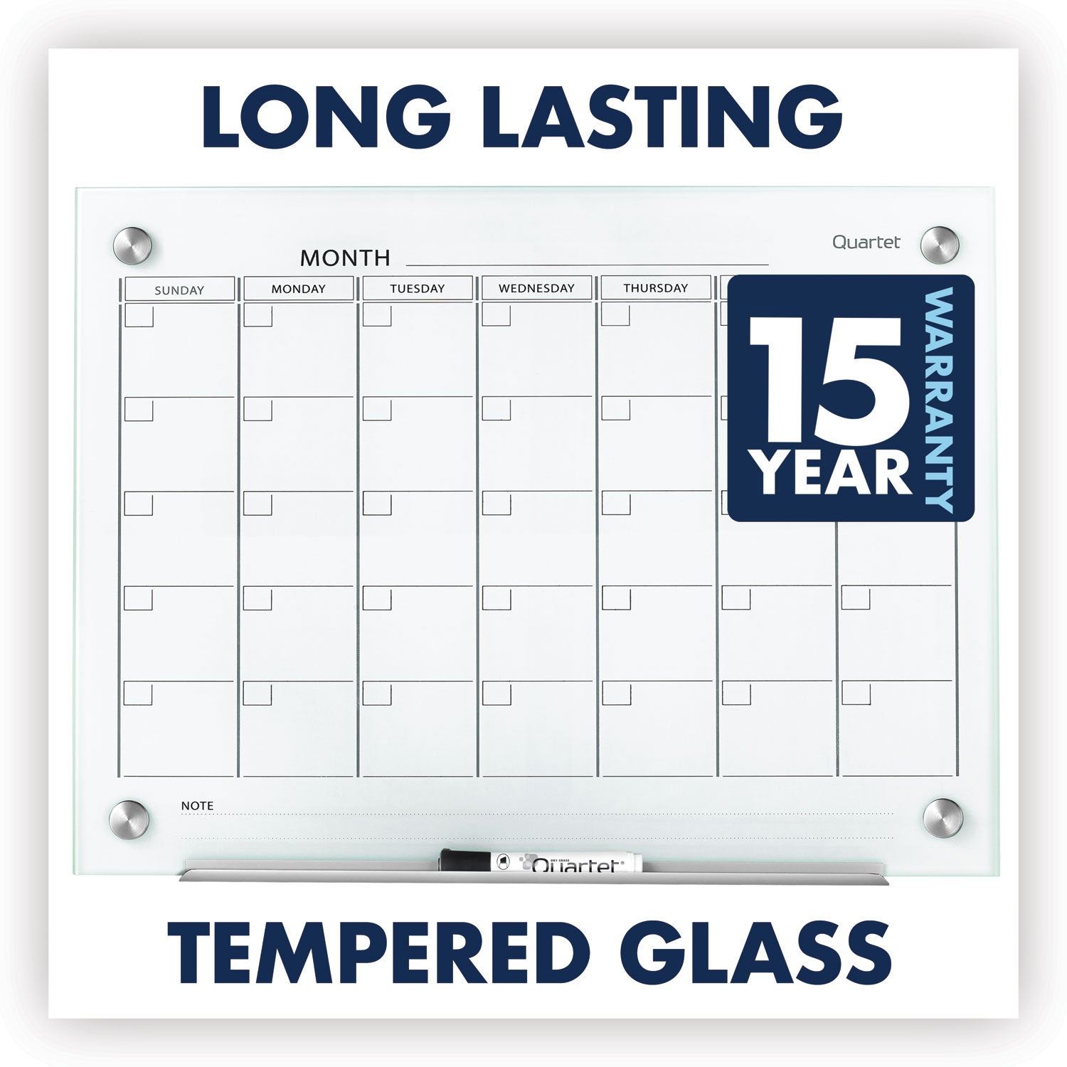 Quartet® Infinity Magnetic Glass Calendar Board, Monthly Planning/Scheduling, 24" x 18", White Surface