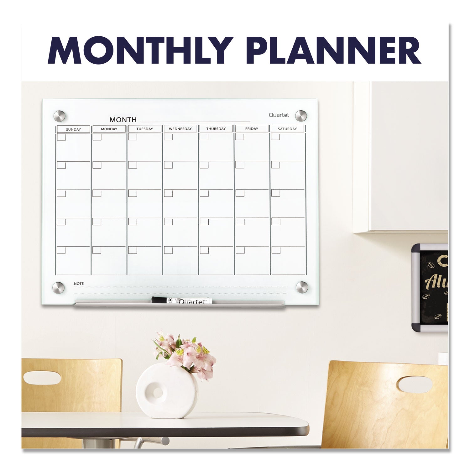 Quartet® Infinity Magnetic Glass Calendar Board, Monthly Planning/Scheduling, 24" x 18", White Surface