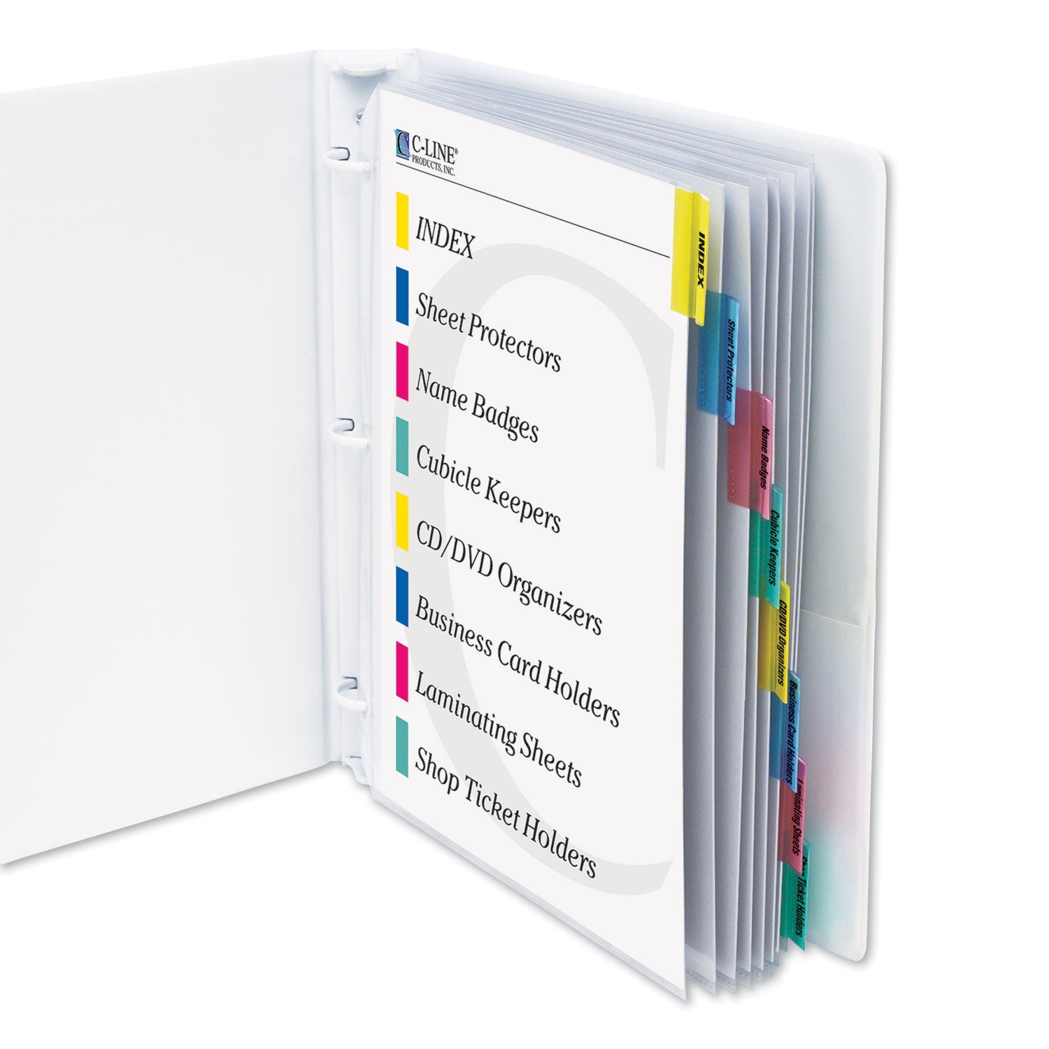 C-Line® Sheet Protectors with Index Tabs, Assorted Color Tabs, 2", 11 x 8.5, 8/Set