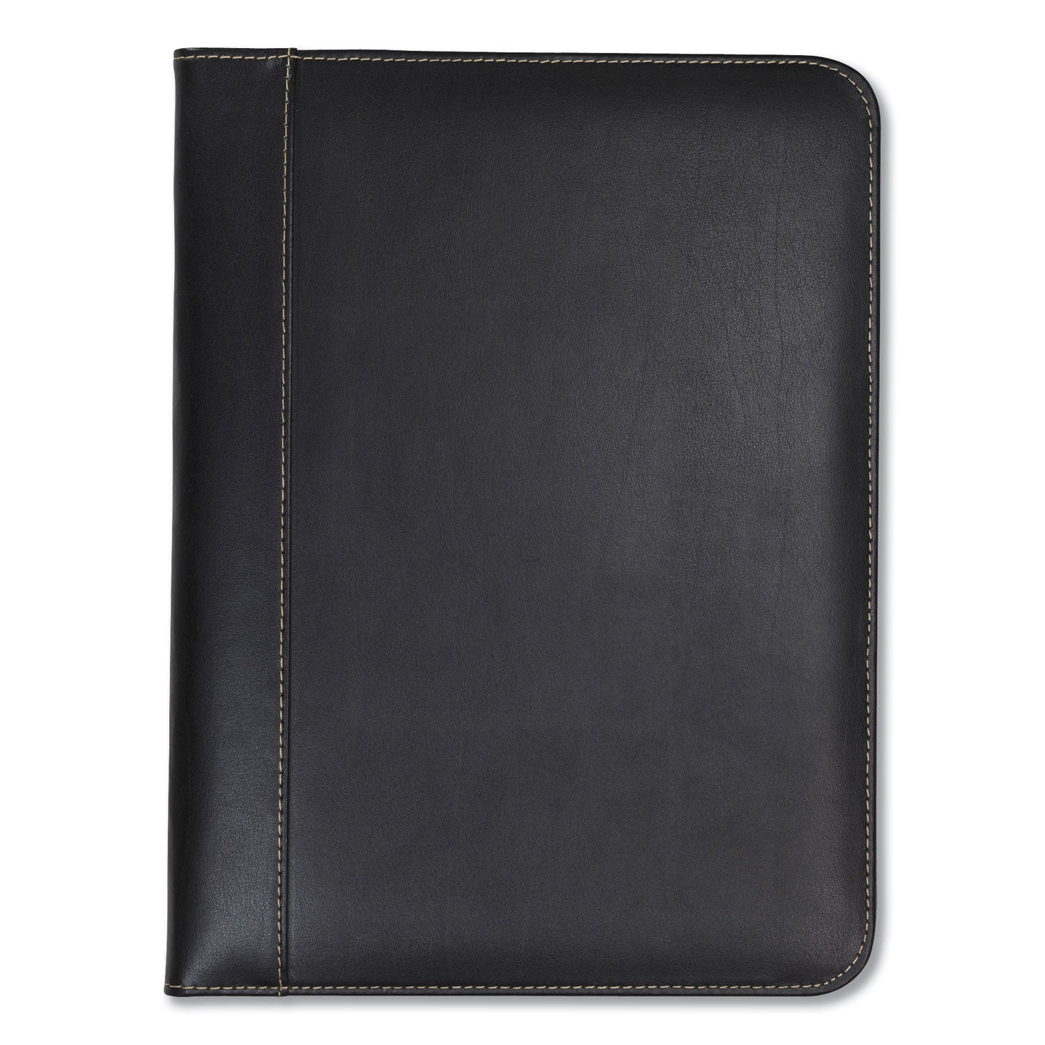 Samsill® Contrast Stitch Leather Padfolio, 8 1/2 X 11, Leather, Black