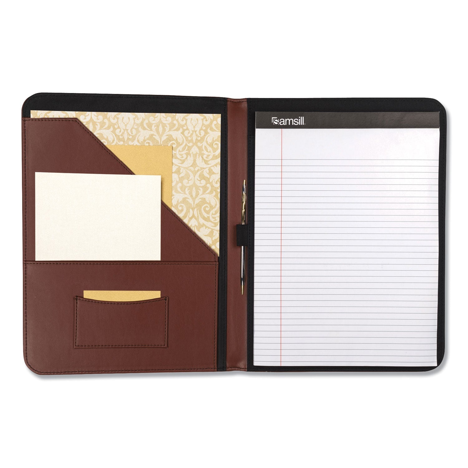 Samsill® Contrast Stitch Leather Padfolio, 8 1/2 X 11, Leather, Tan