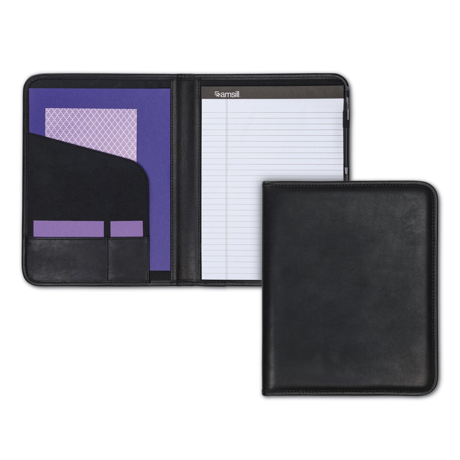 Samsill® Professional Padfolio, Storage Pockets/card Slots, Writing Pad, Black