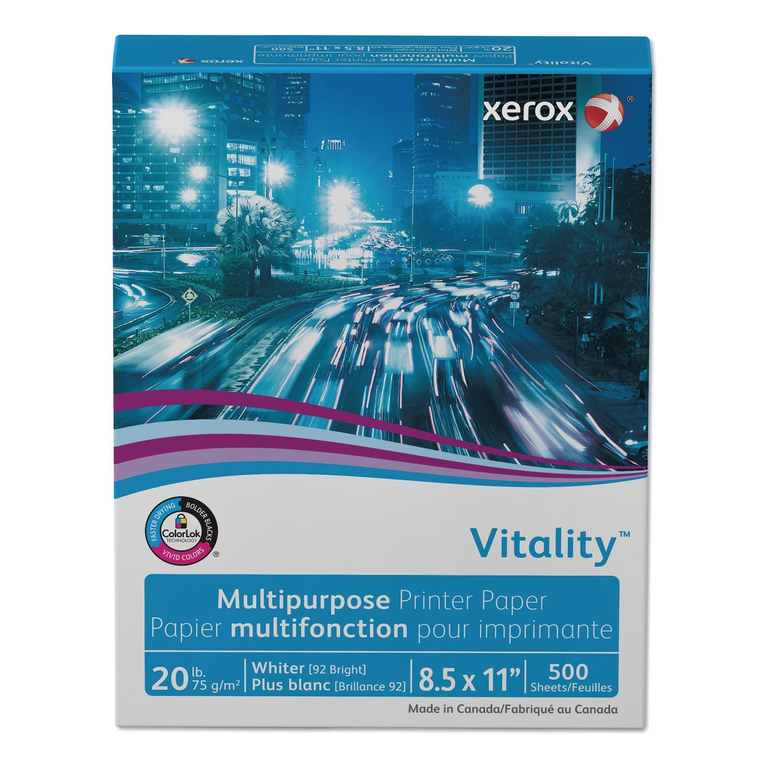 xerox™ Vitality Multipurpose Print Paper, 92 Bright, 20 lb Bond Weight, 8.5 x 11, White, 500 Sheets/Ream, 10 Reams/Carton