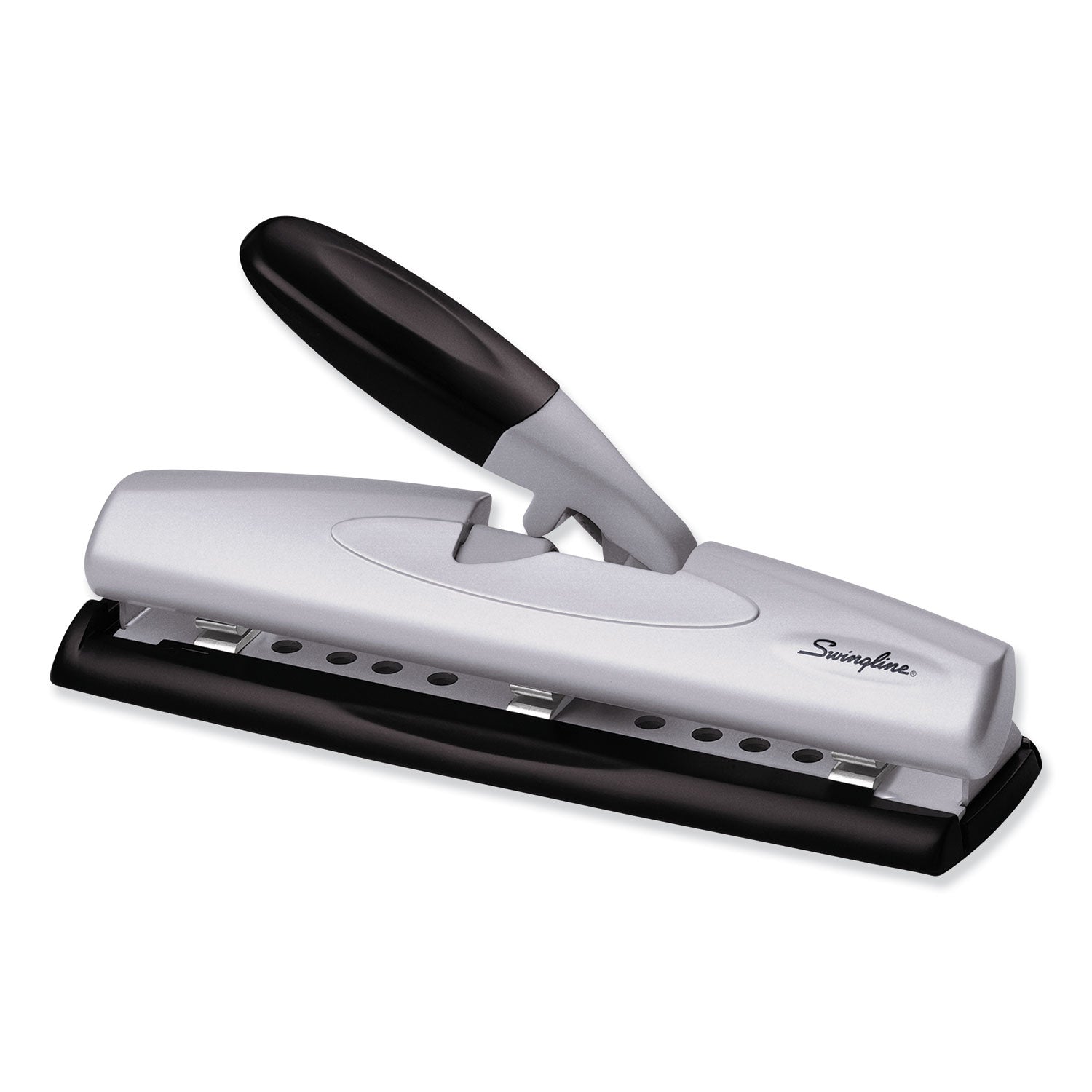 Swingline® 12-Sheet Lighttouch Desktop Two- To Three-Hole Punch, 9/32" Holes, Black/silver