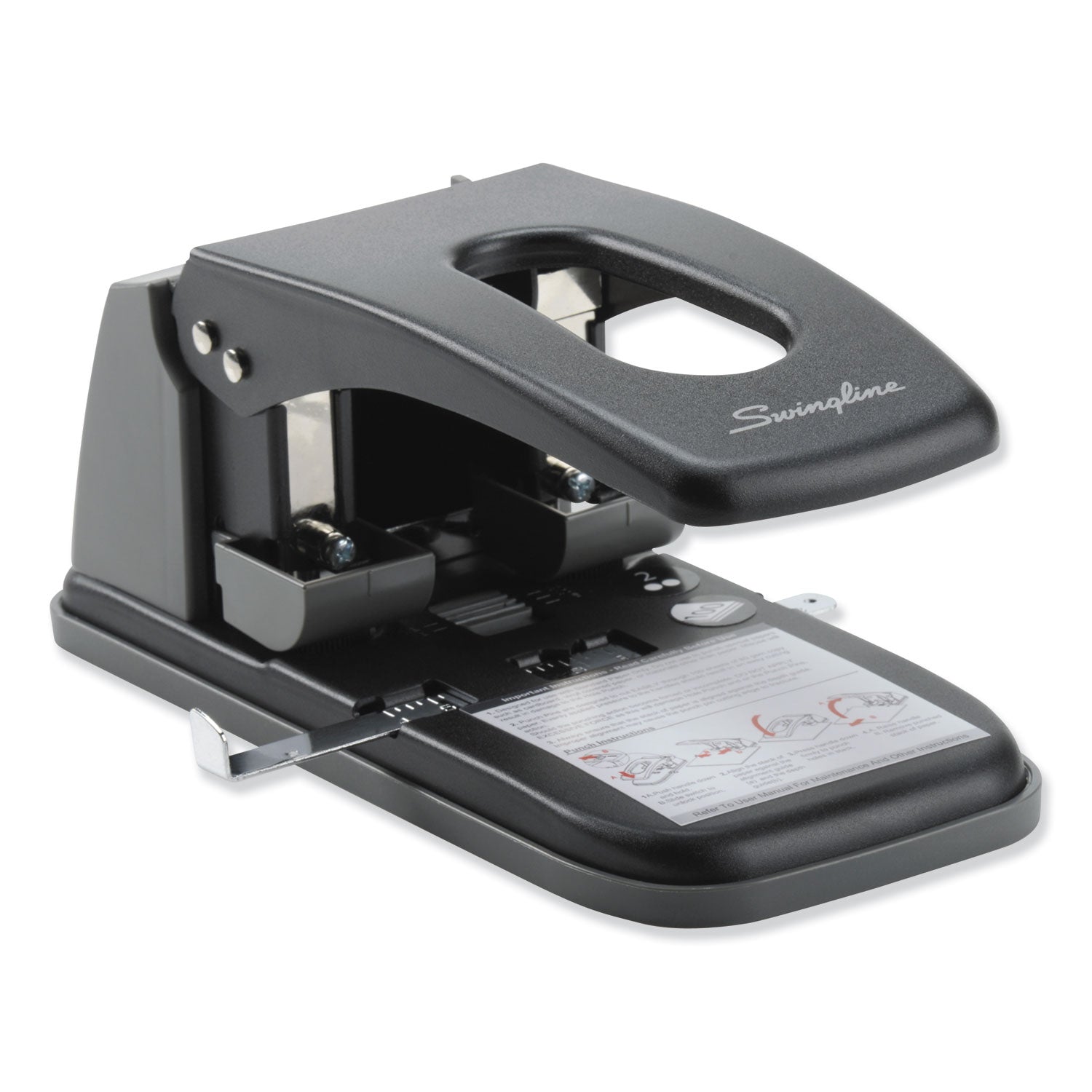 Swingline® 100-Sheet High Capacity Two-Hole Punch, Fixed Centers, 9/32" Holes, Black/gray