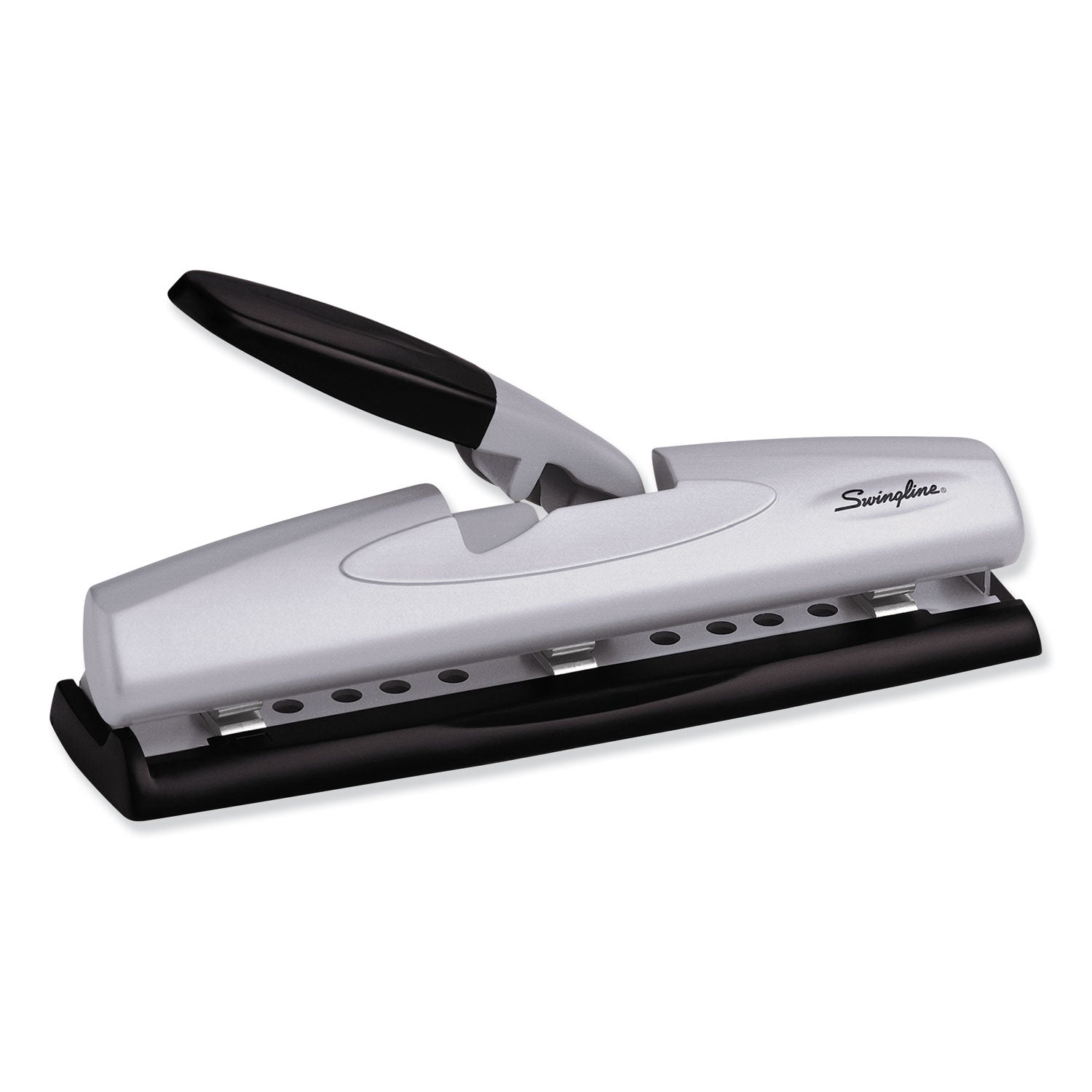 Swingline® 12-Sheet Lighttouch Desktop Two- To Three-Hole Punch, 9/32" Holes, Black/silver