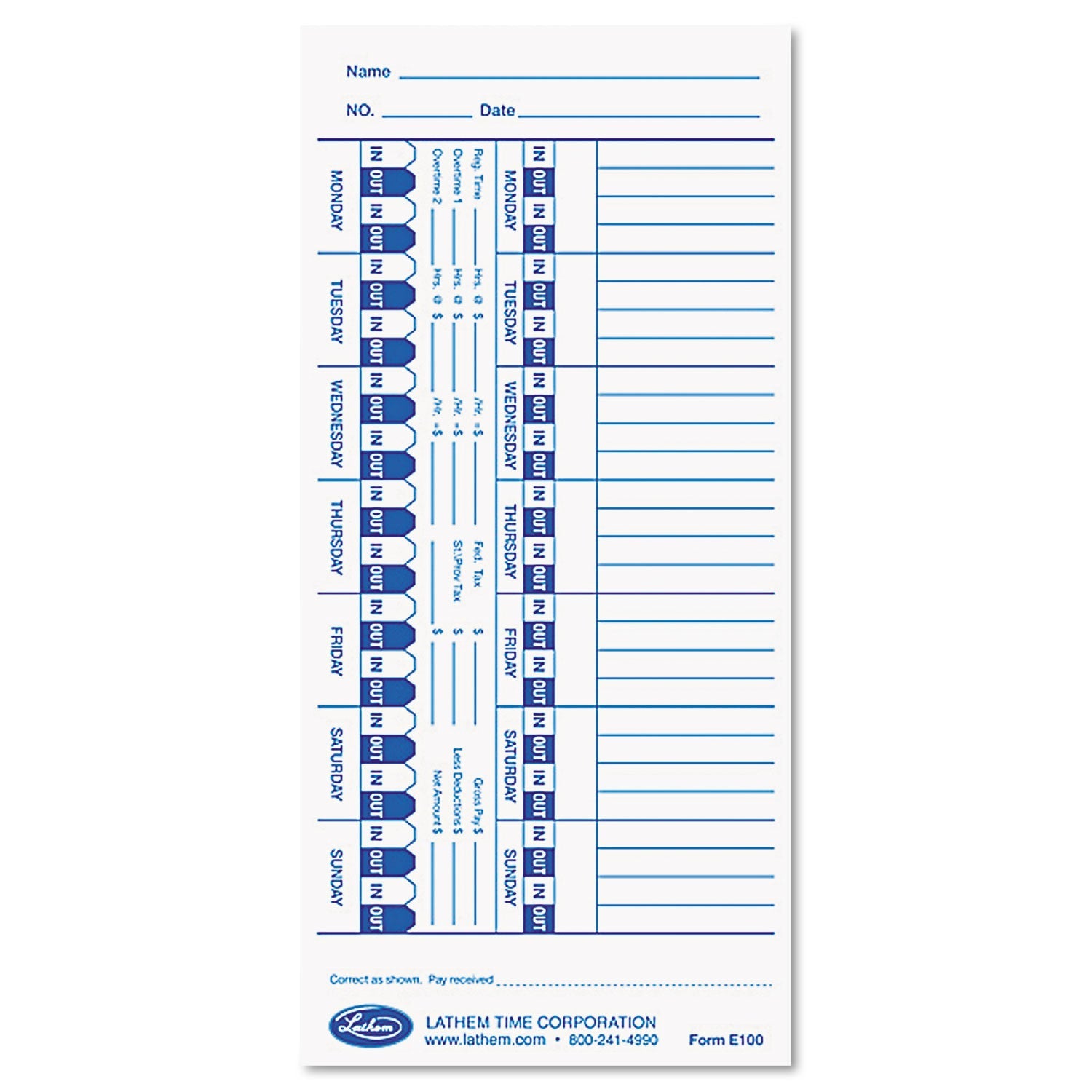 Lathem® Time Time Clock Cards For Lathem Time E Series, One Side, 4 X 9, 100/pack