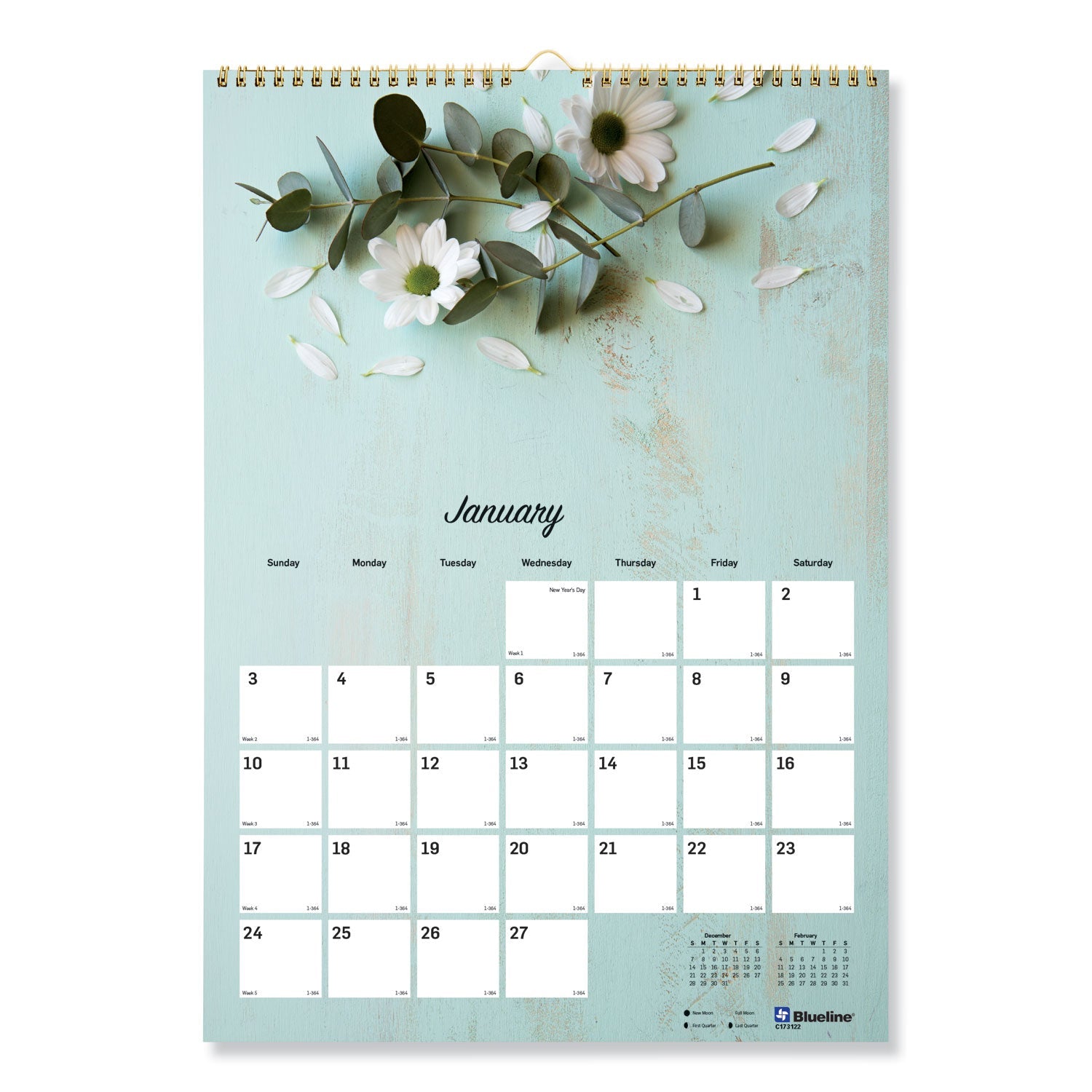Blueline® Romantic Wall Calendar, Floral Photography, 12 x 17, White/Multicolor Sheets, 12-Month (Jan to Dec): 2025 - Bloom Skins