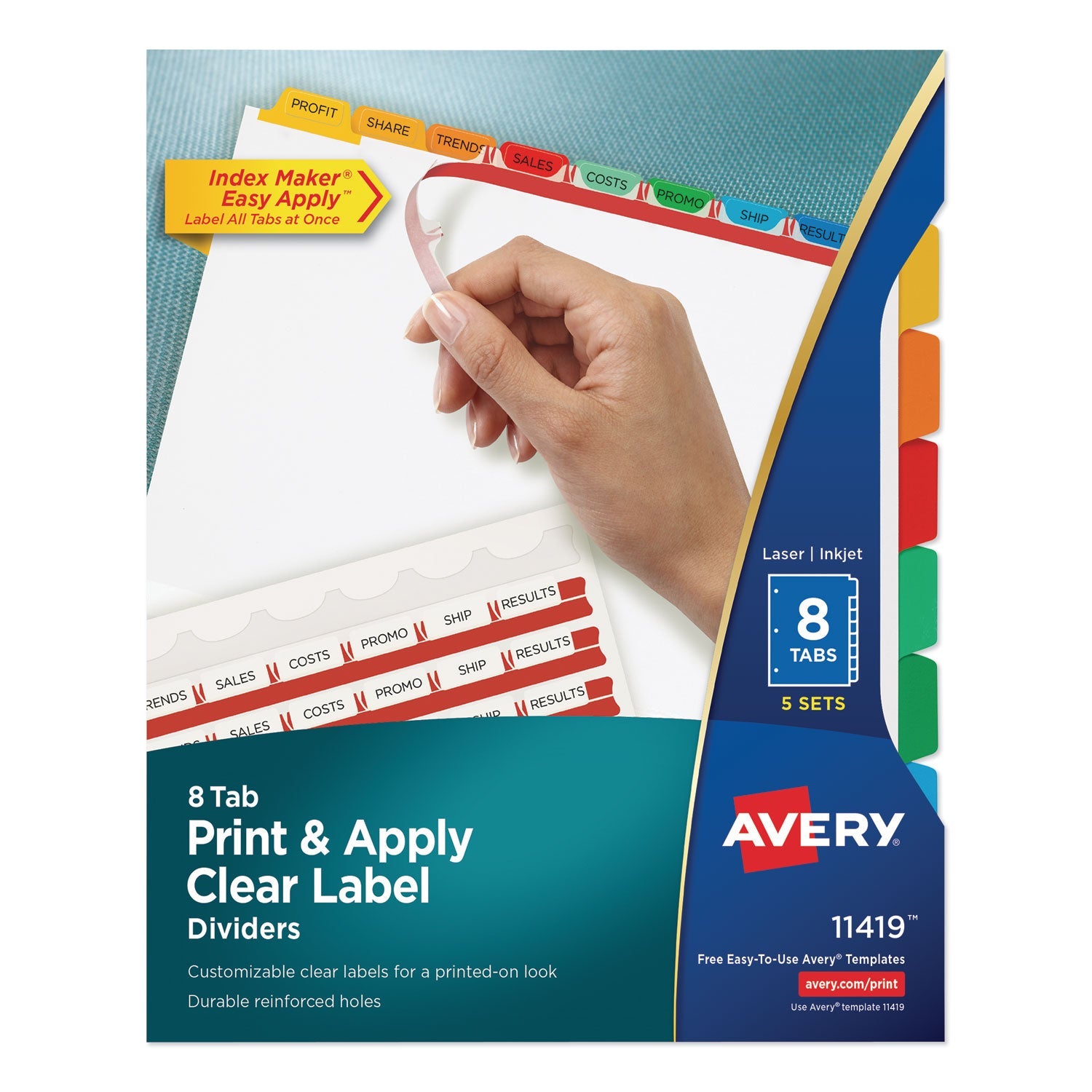 Clear Label Dividers | 8-Tab Color Tabs | 5 Sets