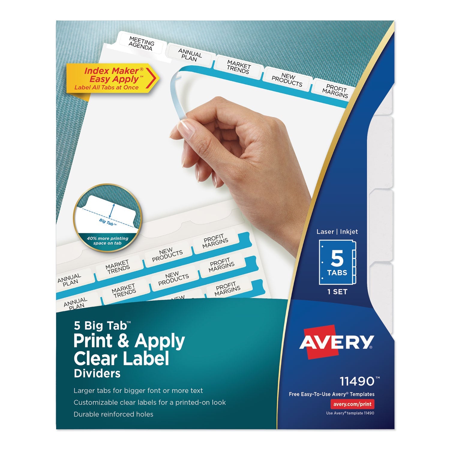 Clear Label Dividers | Big Tab 5-Tab | 1 Set