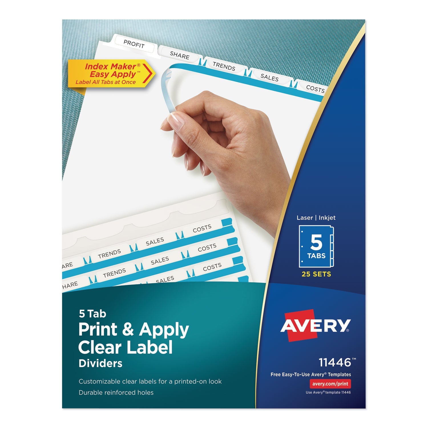 Clear Label Dividers | 5-Tab White Tabs | 25 Sets