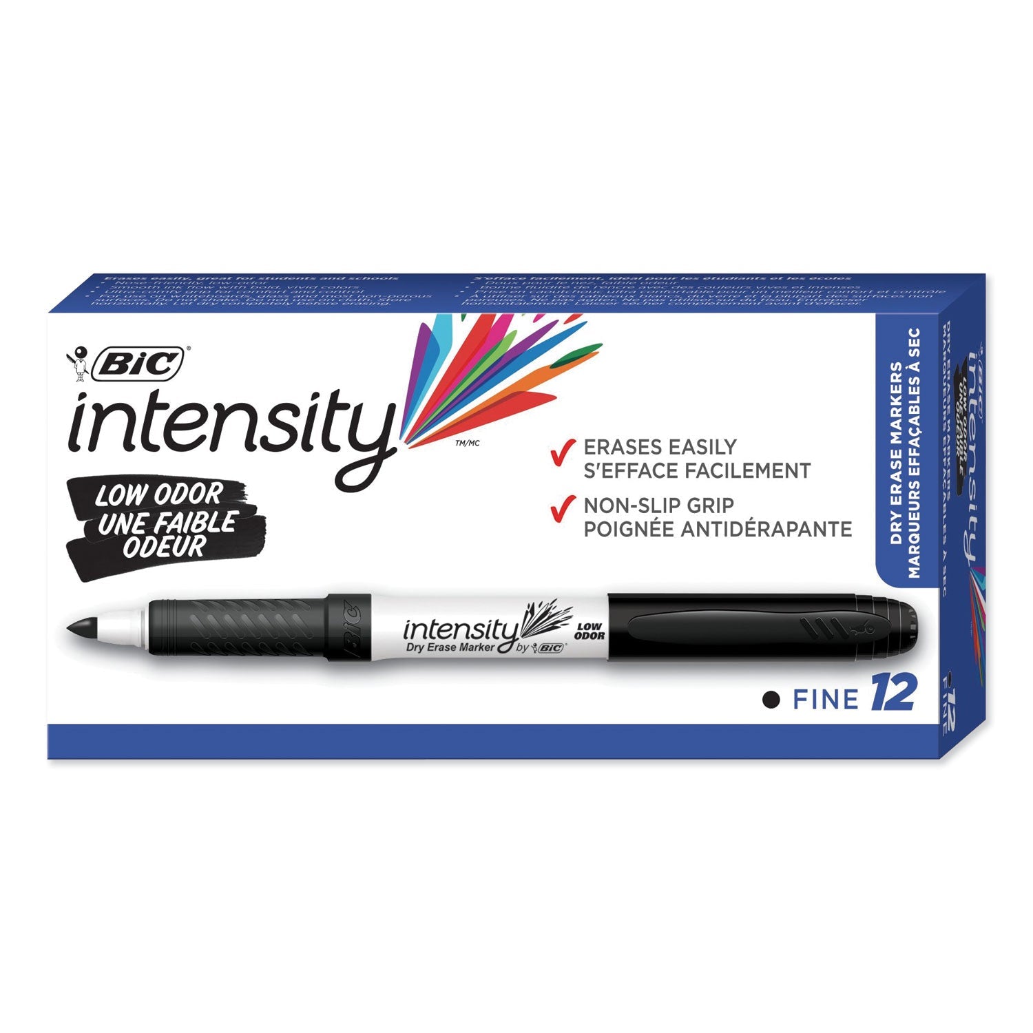 BIC® Intensity Low Odor Fine Point Dry Erase Marker, Fine Bullet Tip, Black, Dozen