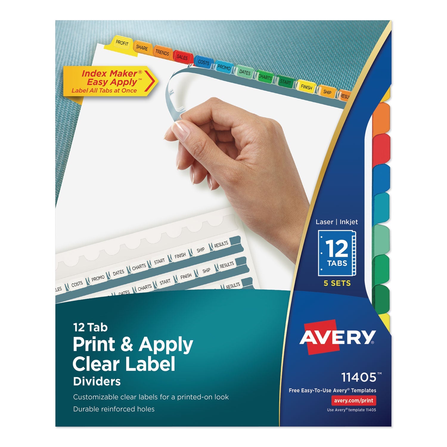 Clear Label Dividers | 12-Tab Color Tabs | 5 Sets