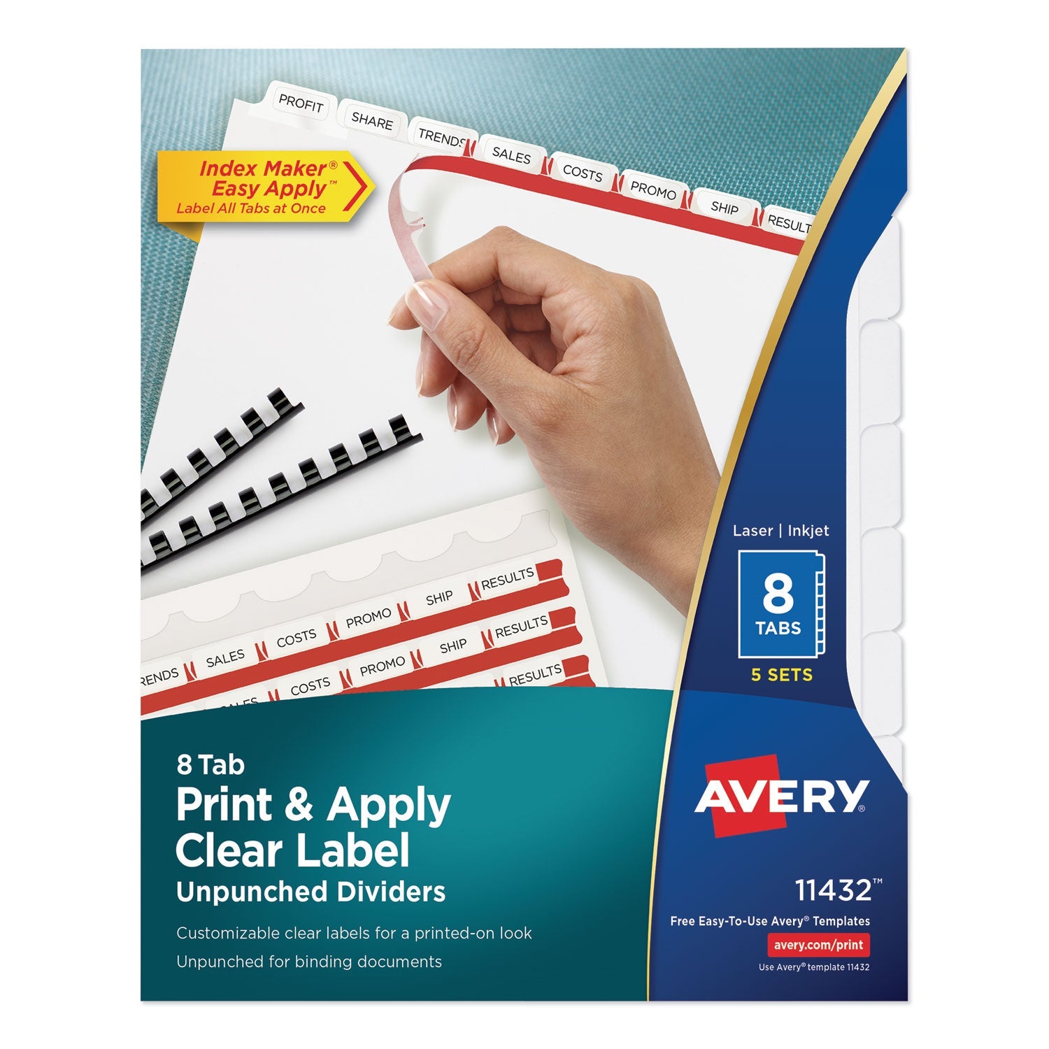 Clear Label Unpunched Dividers | 8-Tab | 5 Sets