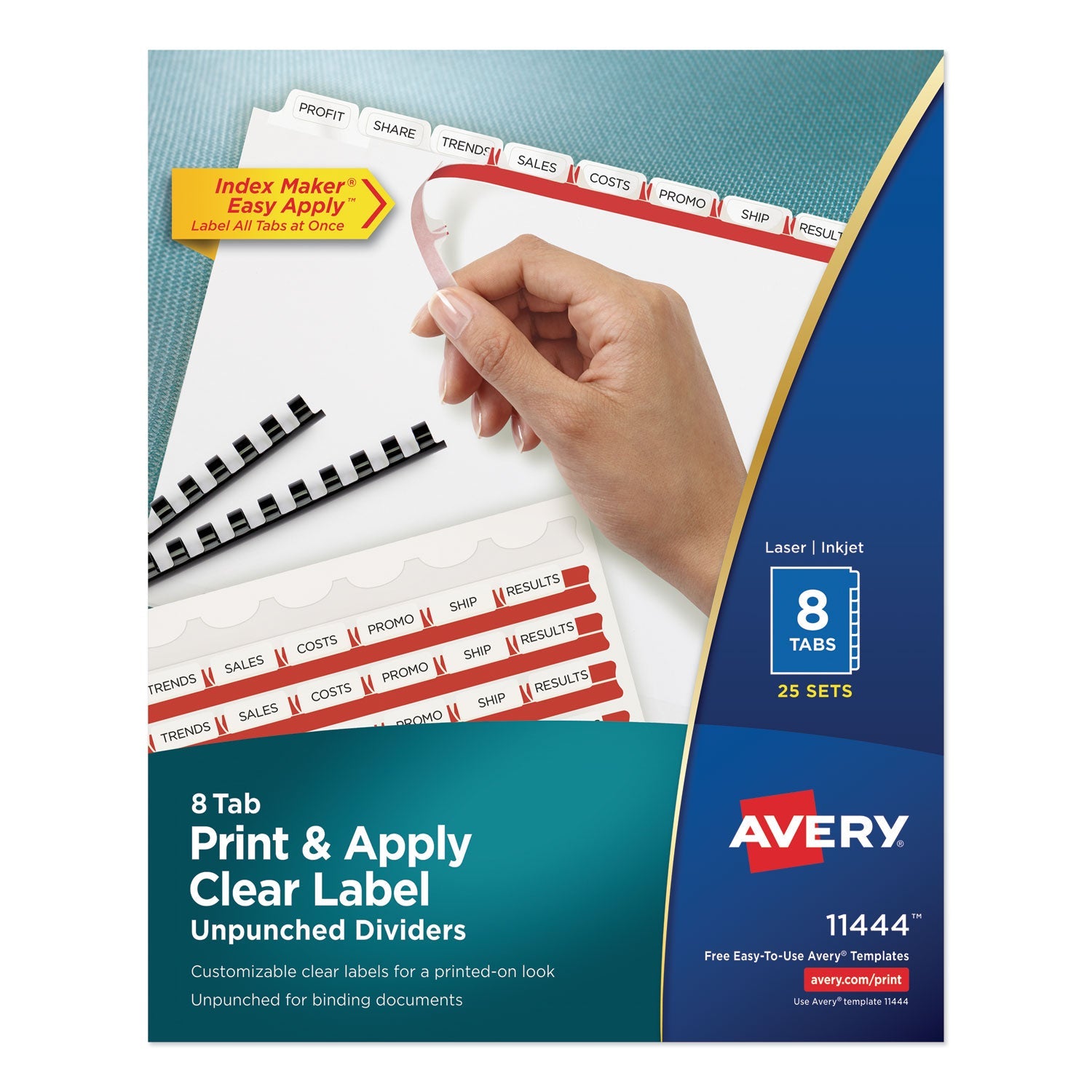 Avery® Print and Apply Index Maker Clear Label Unpunched Dividers, 8-Tab, 11 x 8.5, White, White Tabs, 25 Sets