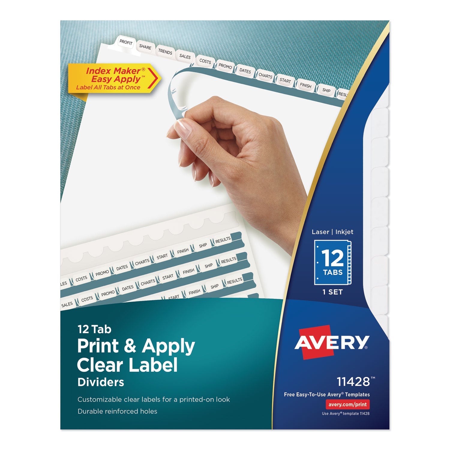 Clear Label Dividers | 12-Tab White Tabs | 1 Set