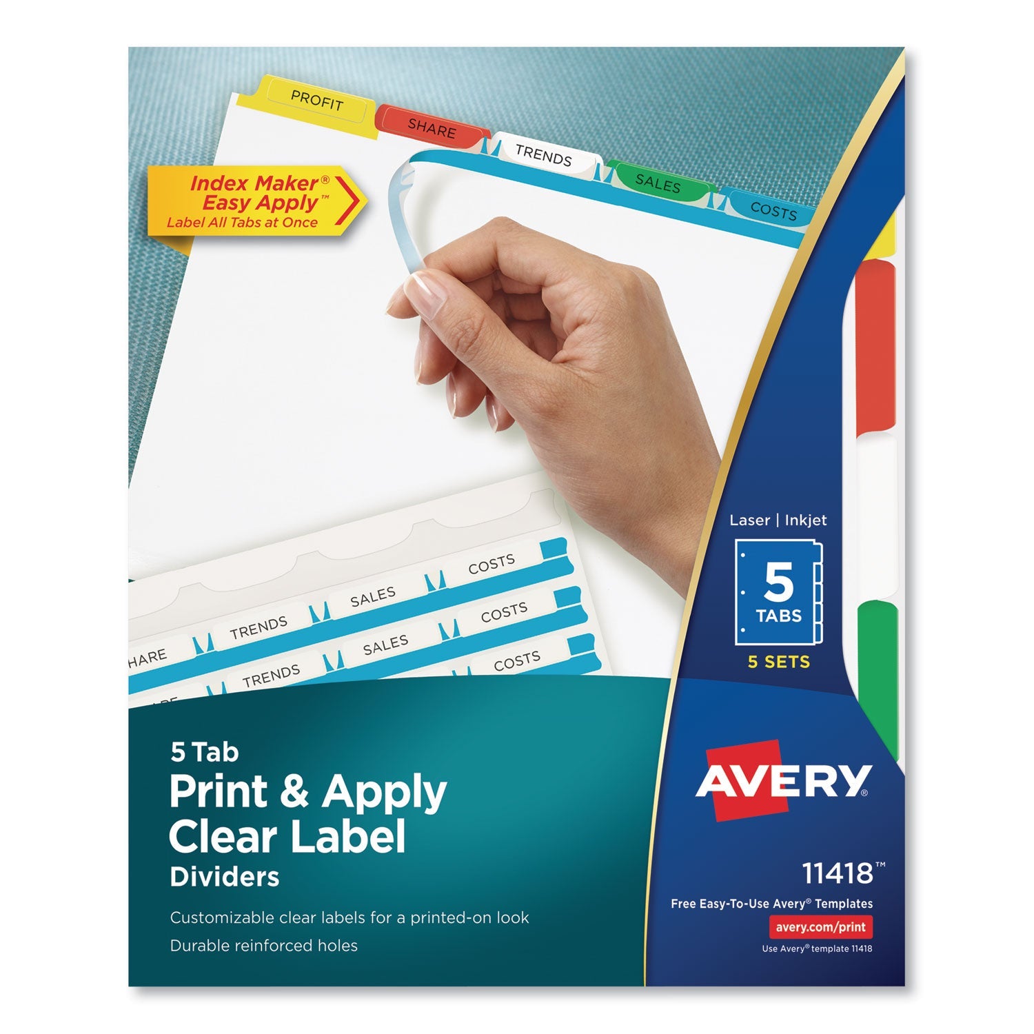 Clear Label Dividers | 5-Tab Color Tabs | 5 Sets
