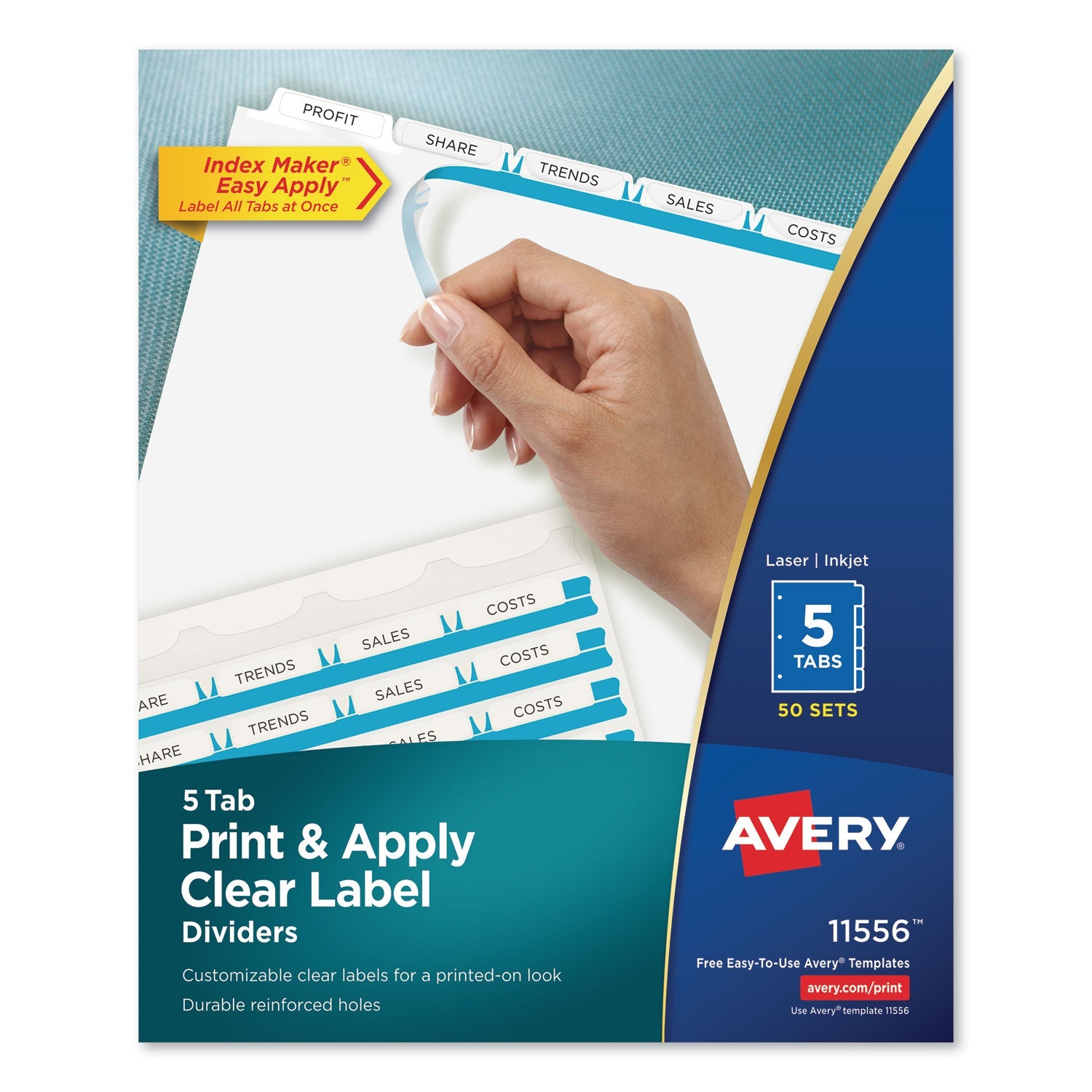 Clear Label Dividers | 5-Tab White Tabs | 50 Sets