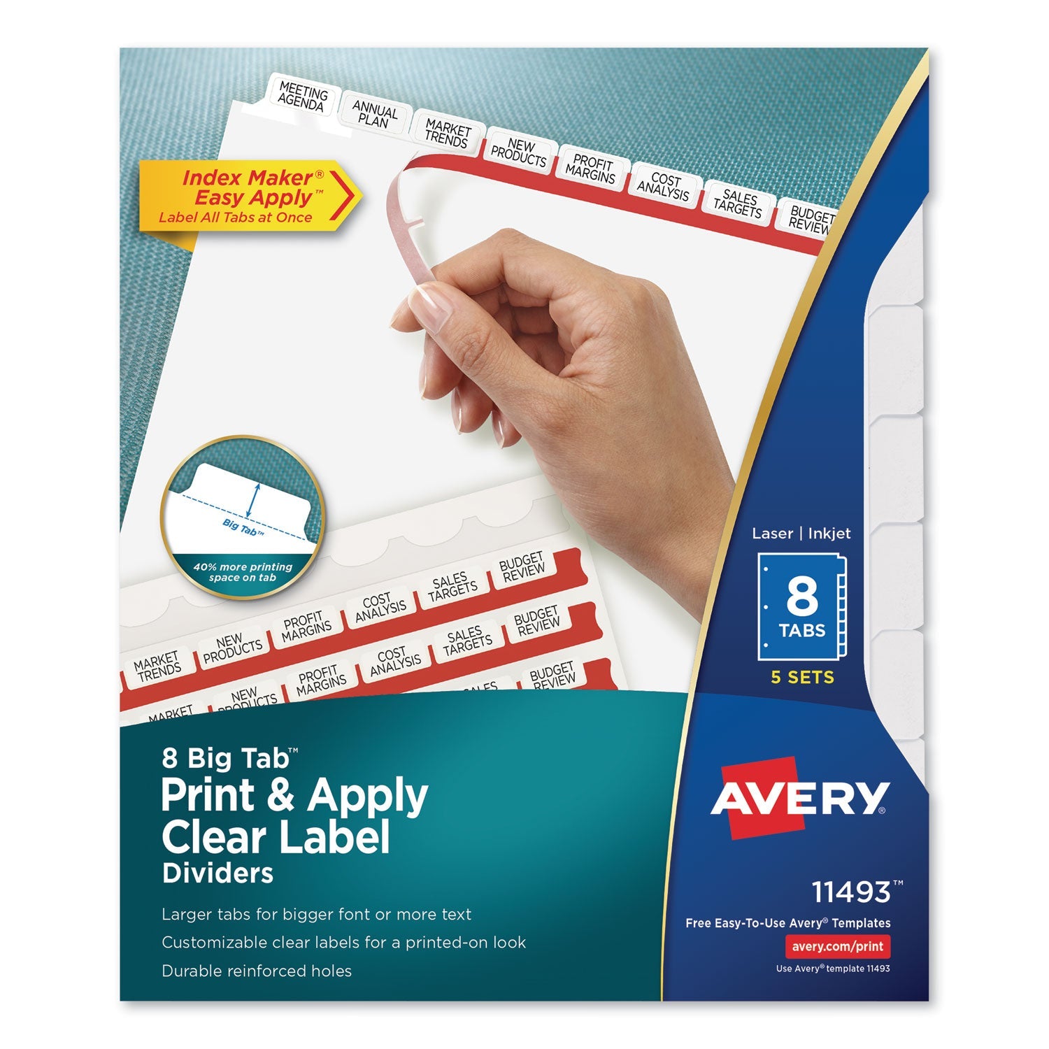Clear Label Dividers | Big Tab 8-Tab | 5 Sets