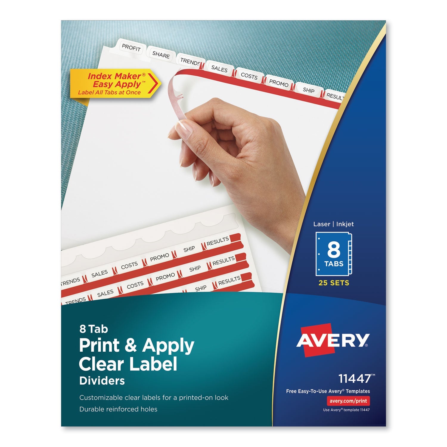 Avery® Print and Apply Index Maker Clear Label Dividers, 8-Tab, 11 x 8.5, White, 25 Sets