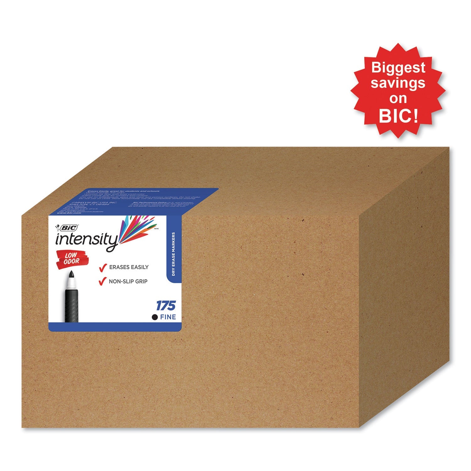 BIC® Intensity Low Odor Fine Point Dry Erase Marker Xtra Value Pack, Fine Bullet Tip, Black, 175/carton