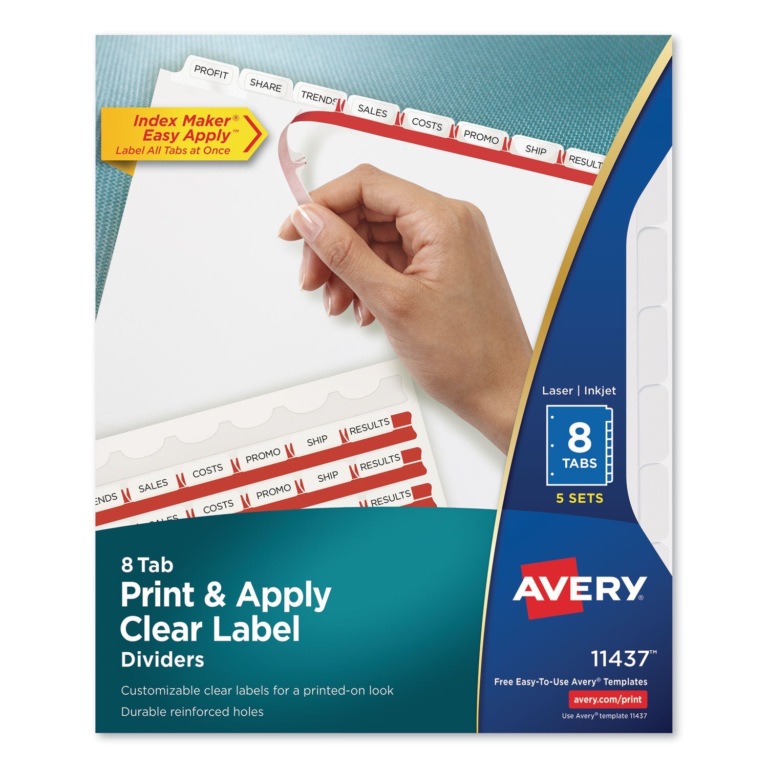 Avery® Print and Apply Index Maker Clear Label Dividers, 8-Tab, 11 x 8.5, White, 5 Sets
