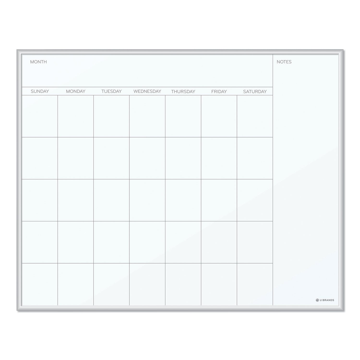 U Brands Magnetic Dry Erase Board, Monthly Planning/Scheduling Calendar, 20" x 16", White Surface, Satin Aluminum Frame