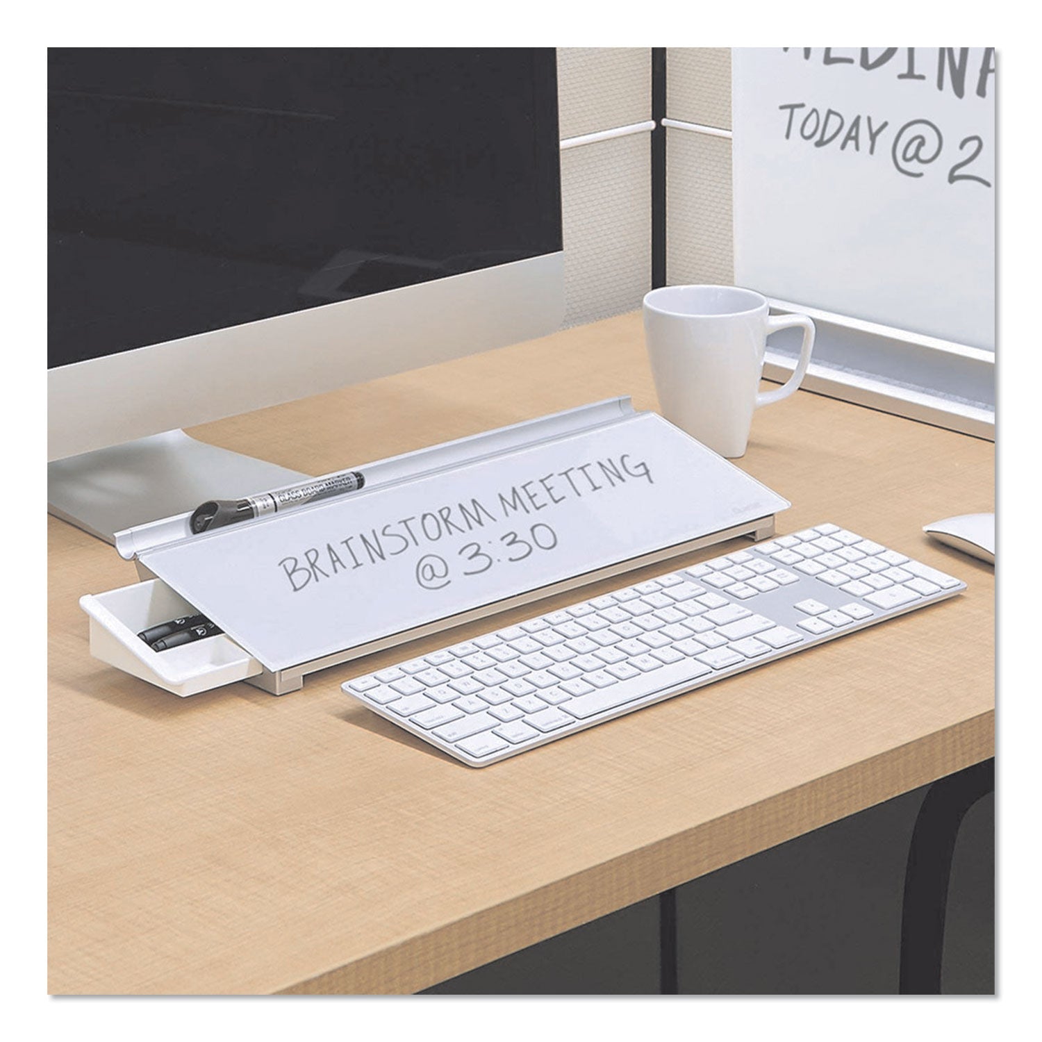 Quartet® Glass Dry Erase Desktop Computer Pad, 18" x 6", White Surface