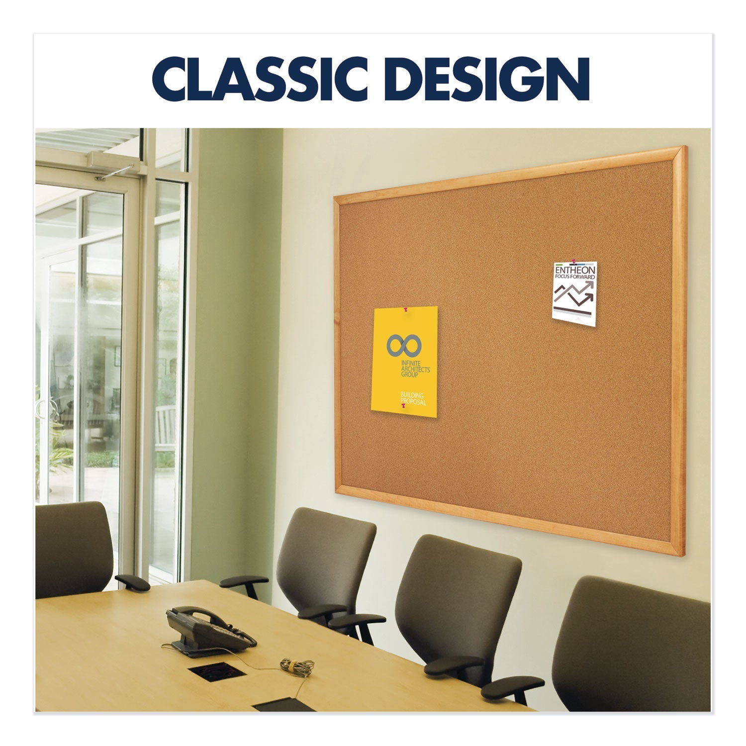 Quartet® Classic Series Cork Bulletin Board, 36" x 24", Tan Surface, Oak Finished Fiberboard (MDF) Frame