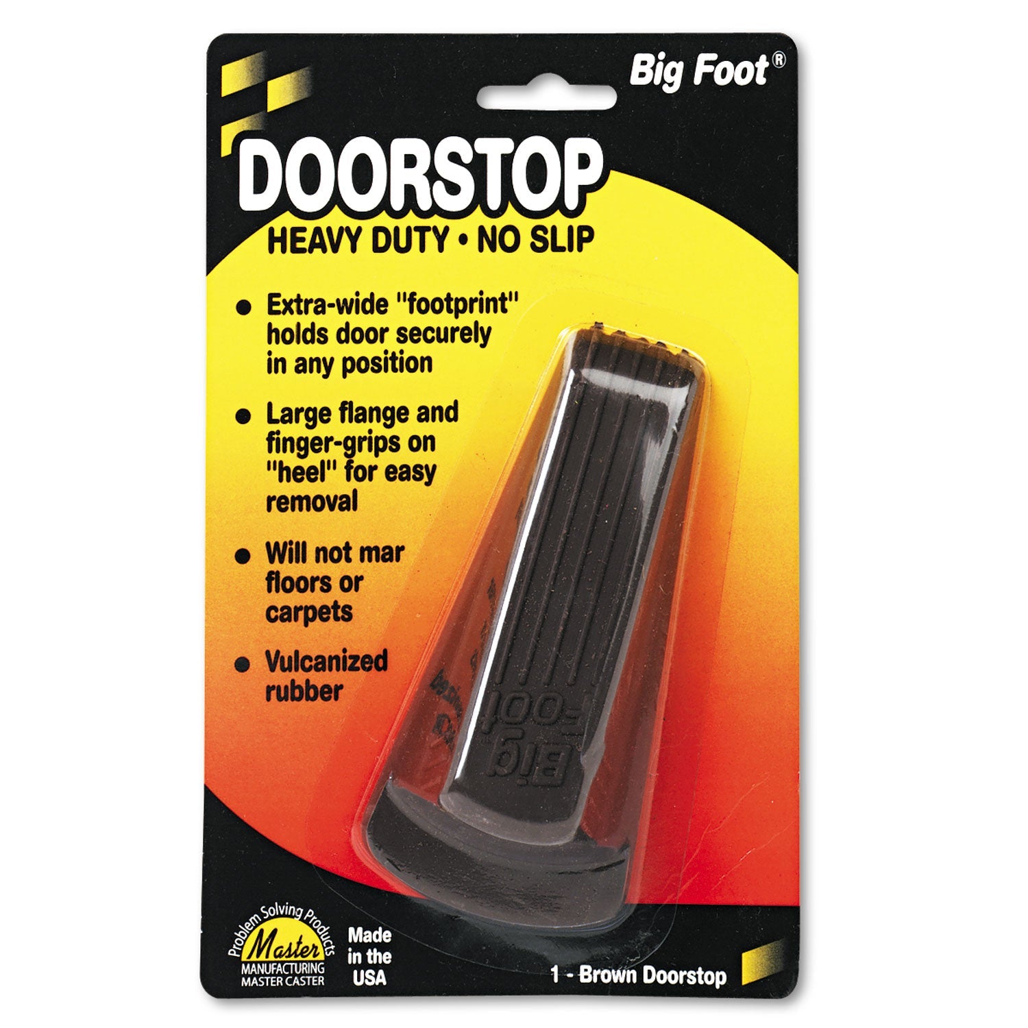 Master Caster® Big Foot Doorstop, No Slip Rubber Wedge, 2.25w X 4.75d X 1.25h, Brown