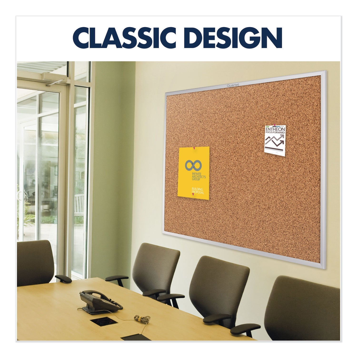 Quartet® Classic Series Cork Bulletin Board, 60" x 36", Tan Surface, Anodized Aluminum Frame