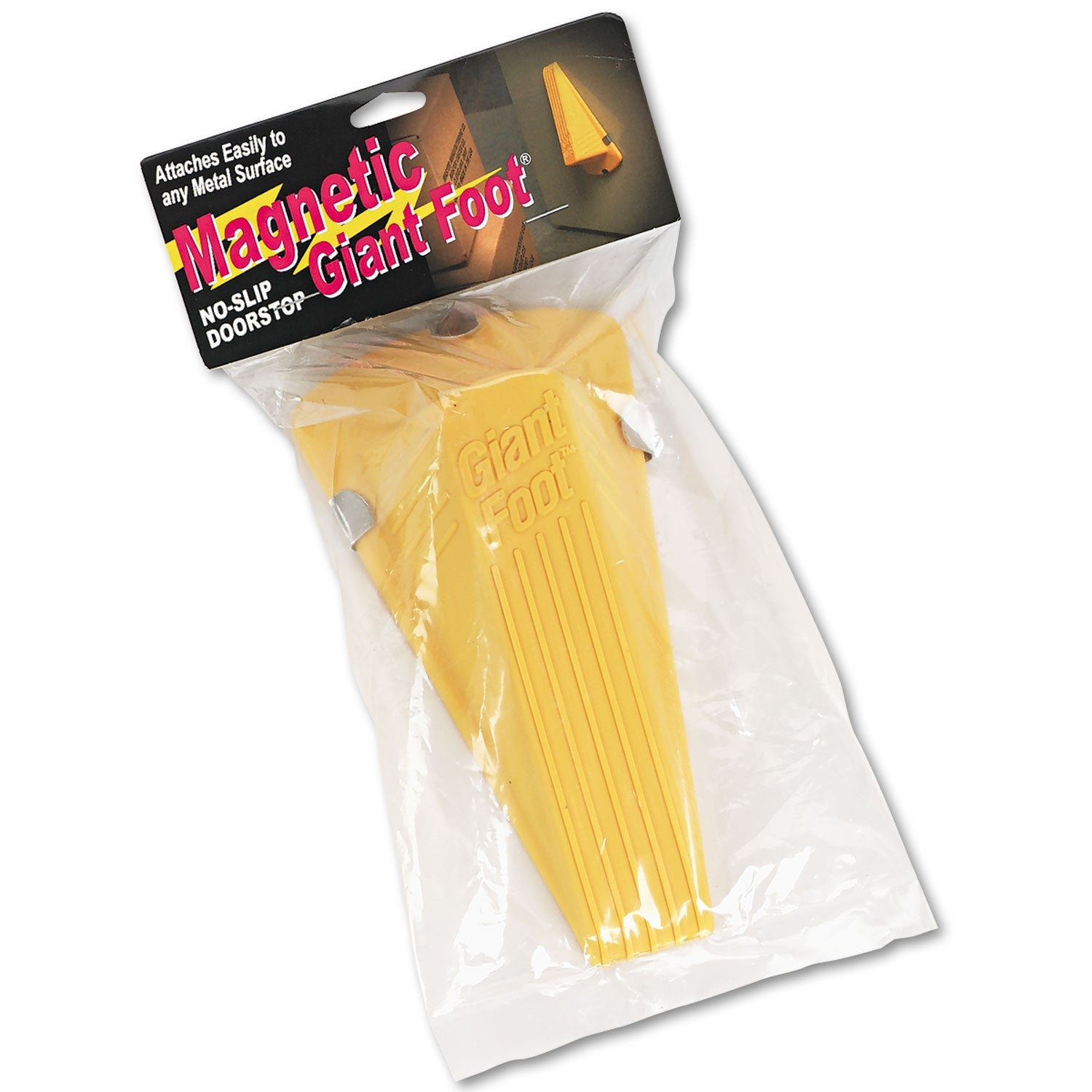 Master Caster® Giant Foot Magnetic Doorstop, No-Slip Rubber Wedge, 3.5w X 6.75d X 2h, Yellow
