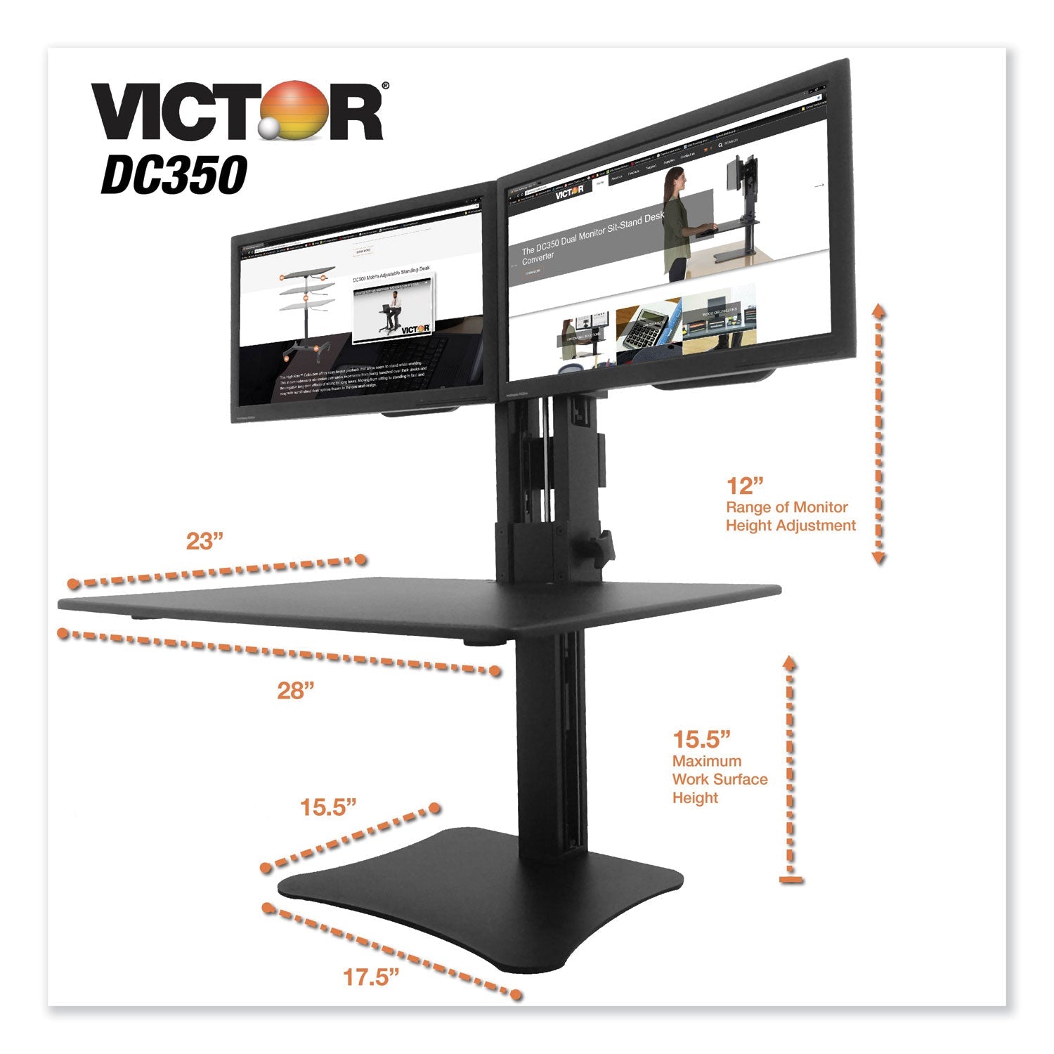 Victor® High Rise Dual Monitor Standing Desk Workstation, 28" X 23" X 10.5" To 15.5", Black - Bloom Skins
