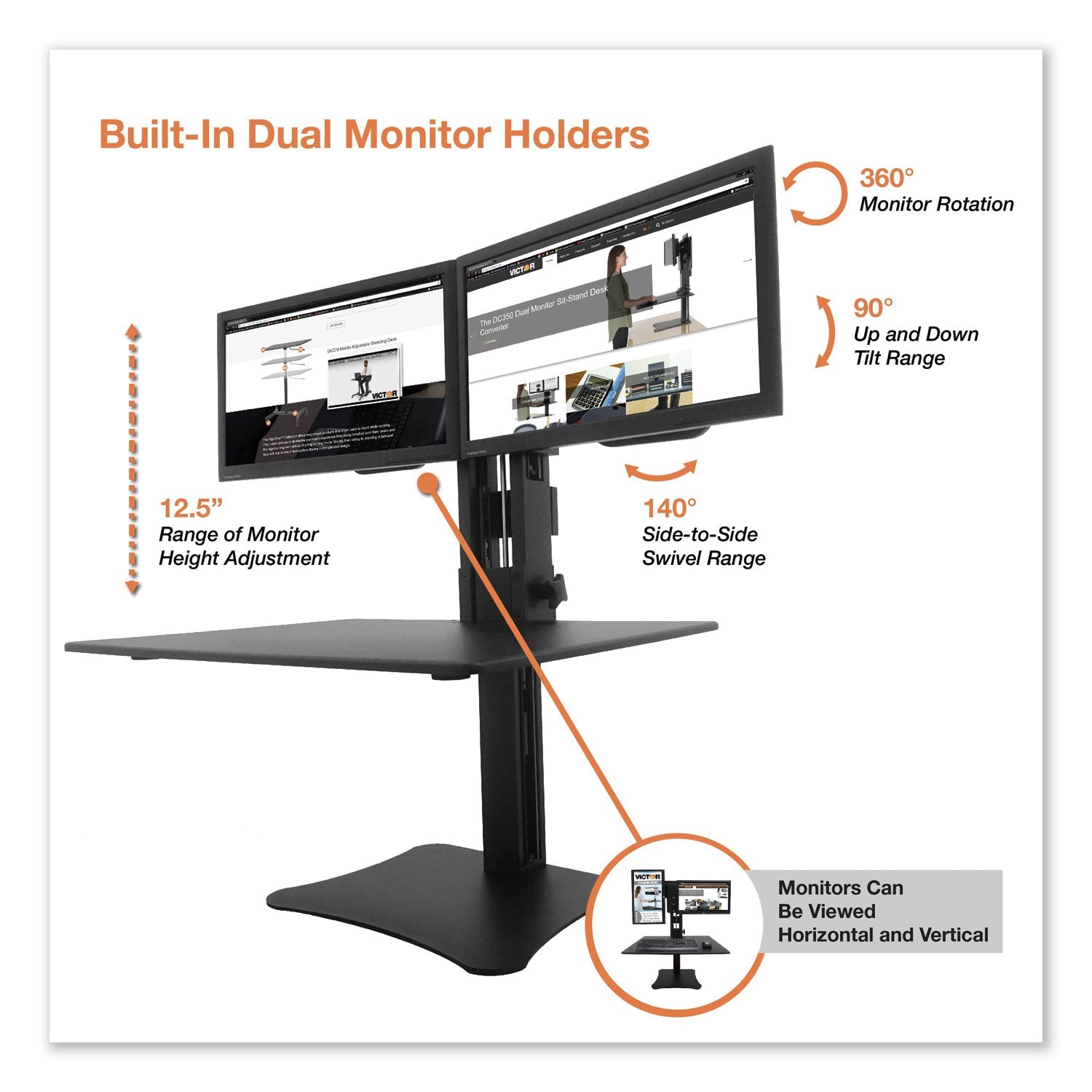 Victor® High Rise Dual Monitor Standing Desk Workstation, 28" X 23" X 10.5" To 15.5", Black - Bloom Skins
