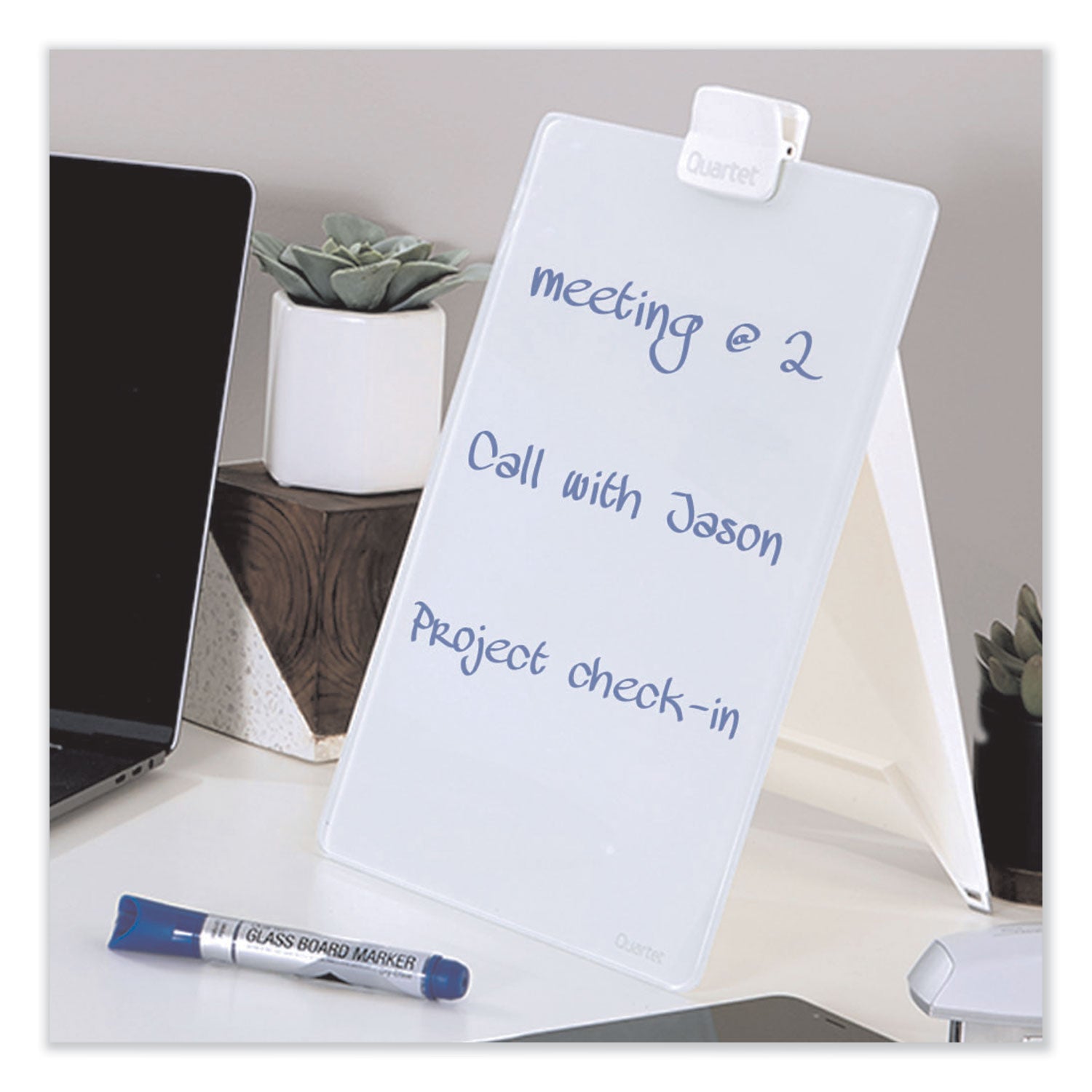 Quartet® Glass Dry Erase Desktop Copy Holder, 20 Sheet Capacity, Glass/Plastic, White