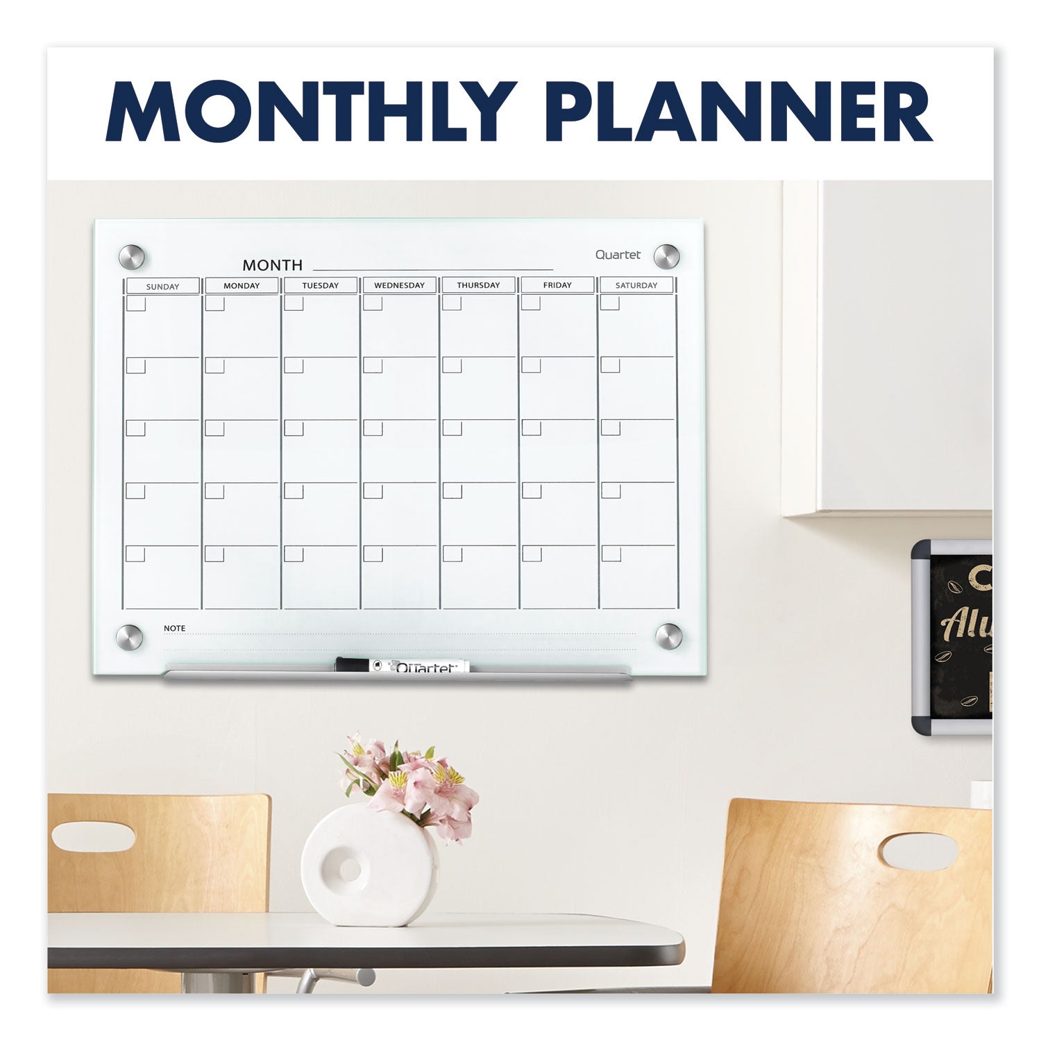 Quartet® Infinity Magnetic Glass Calendar Board, Monthly Planning/Scheduling, 48" x 36", White Surface