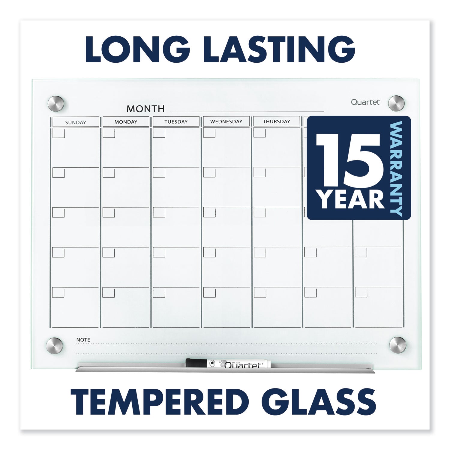 Quartet® Infinity Magnetic Glass Calendar Board, Monthly Planning/Scheduling, 48" x 36", White Surface