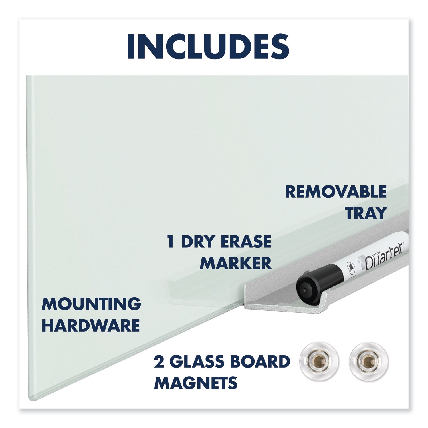 Quartet® InvisaMount Magnetic Glass Marker Board, 50" x 28", White Surface