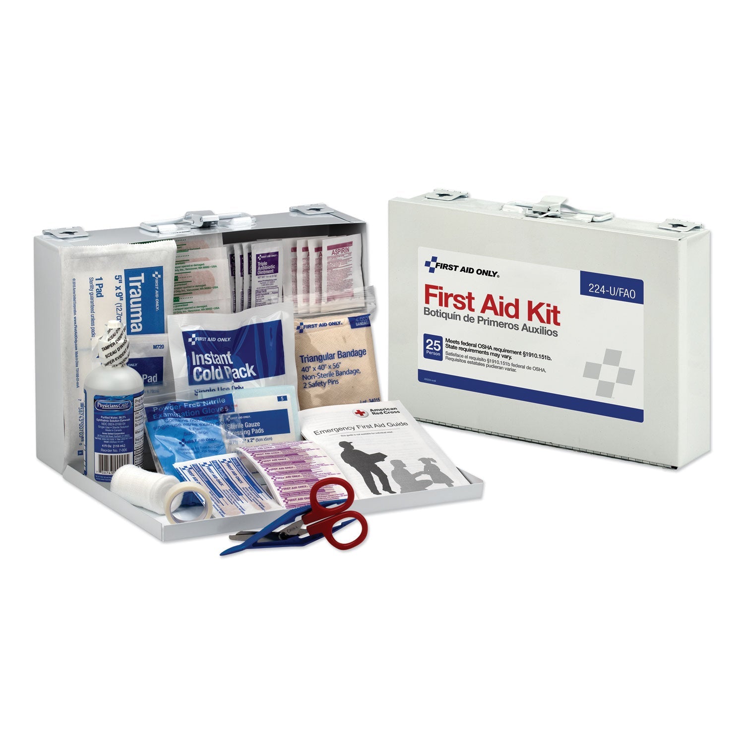 First Aid Kit | 25-Person 104-Piece Metal Case