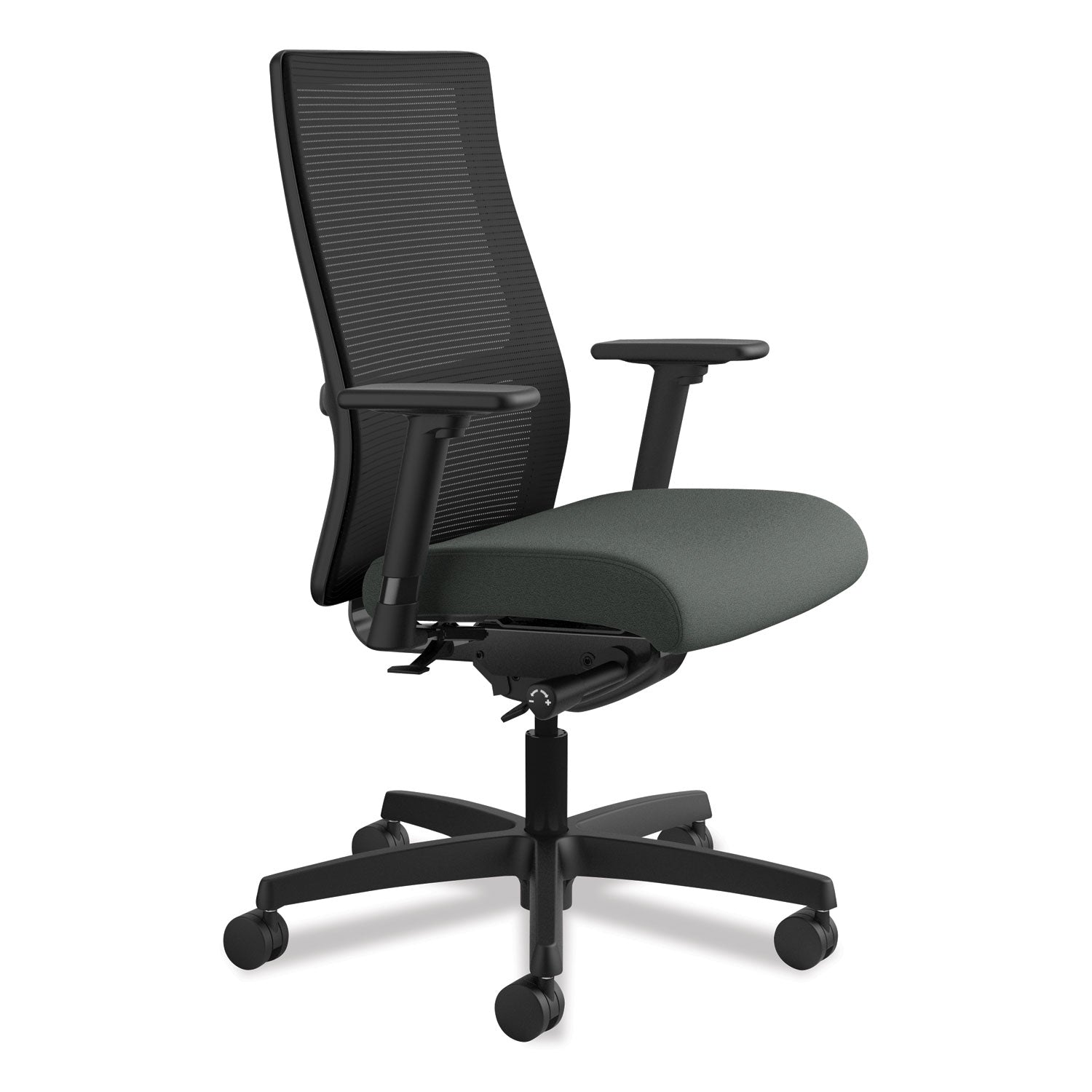 HON® Ignition Series Mesh Mid-Back Work Chair, Supports Up To 300 Lb, 17.5" To 22" Seat Height, Iron Ore Seat, Black Back/base
