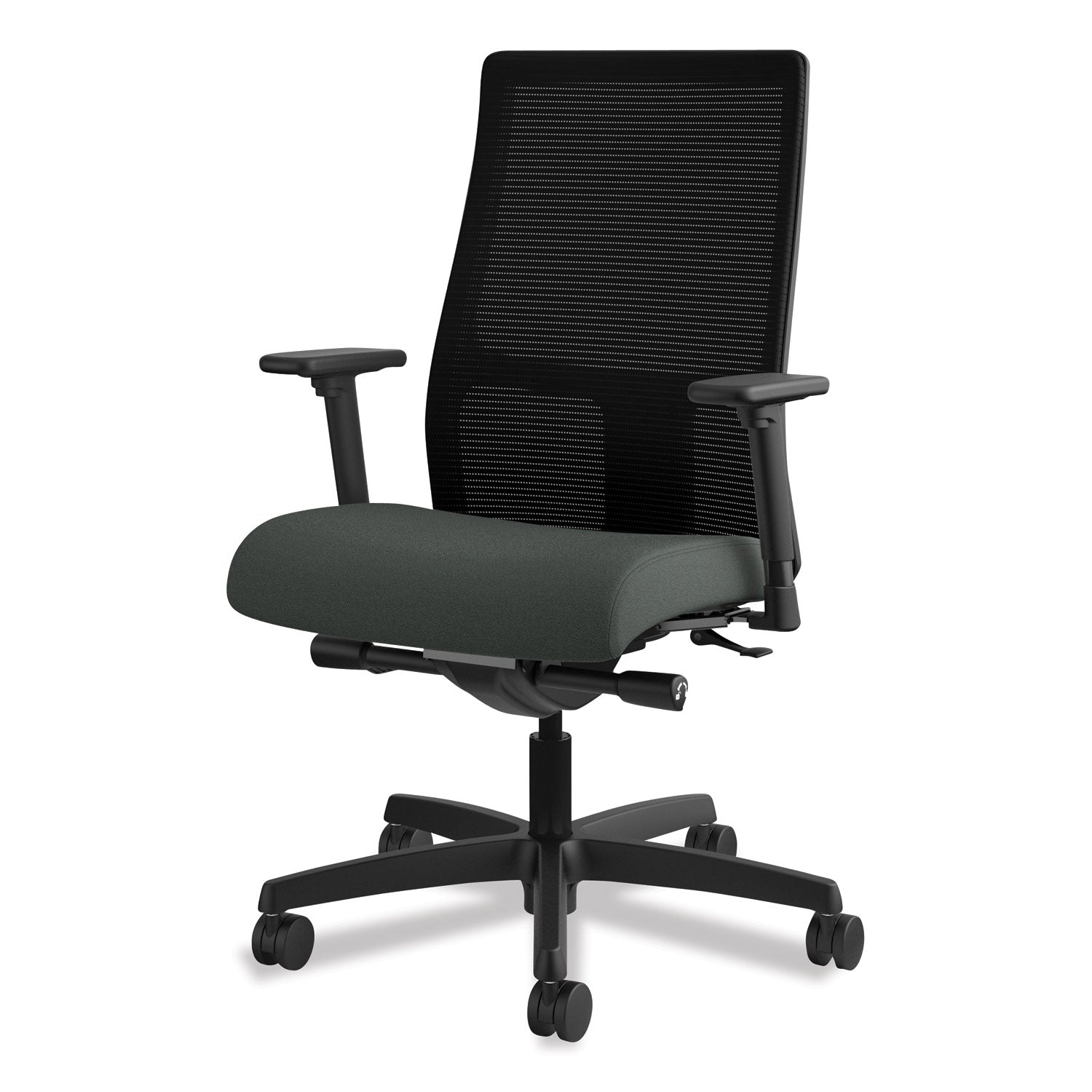 HON® Ignition Series Mesh Mid-Back Work Chair, Supports Up To 300 Lb, 17.5" To 22" Seat Height, Iron Ore Seat, Black Back/base