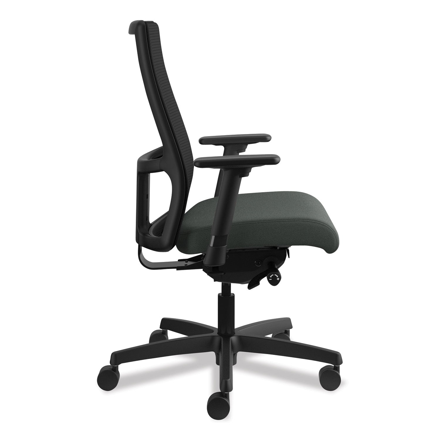 HON® Ignition Series Mesh Mid-Back Work Chair, Supports Up To 300 Lb, 17.5" To 22" Seat Height, Iron Ore Seat, Black Back/base