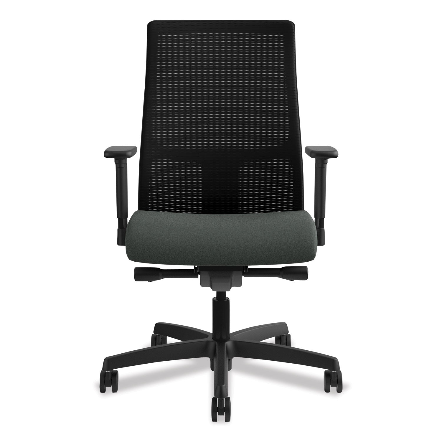 HON® Ignition Series Mesh Mid-Back Work Chair, Supports Up To 300 Lb, 17.5" To 22" Seat Height, Iron Ore Seat, Black Back/base