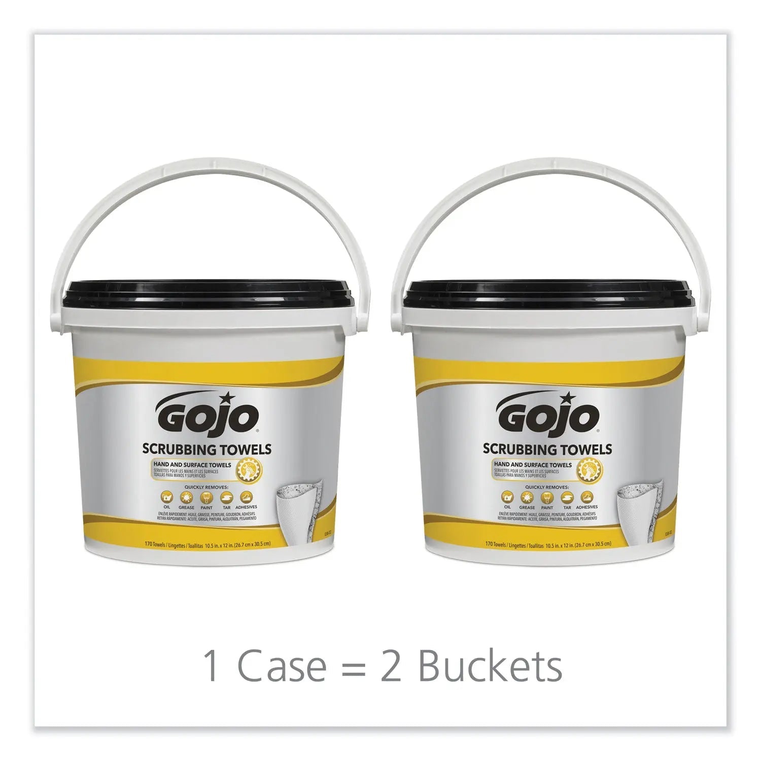 GOJO® Scrubbing Towels, Hand Cleaning, Orange Scent, White/Yellow, 170/Bucket, 2 Buckets/Carton