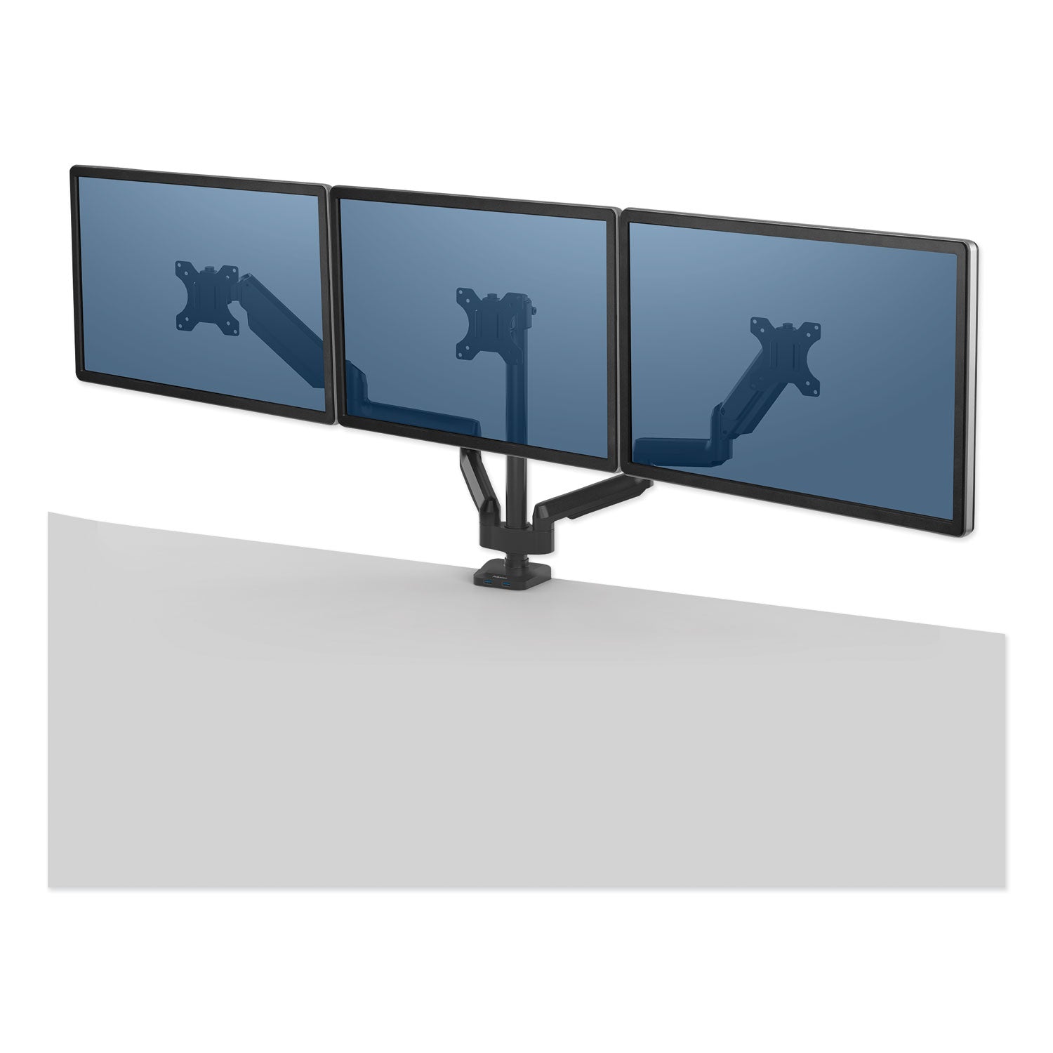 Fellowes® Platinum Series Triple Monitor Arm For 27" Monitors, 360 Deg Rotation, +85/-20 Deg Tilt, 360 Deg Pan, Black, Supports 20 Lb